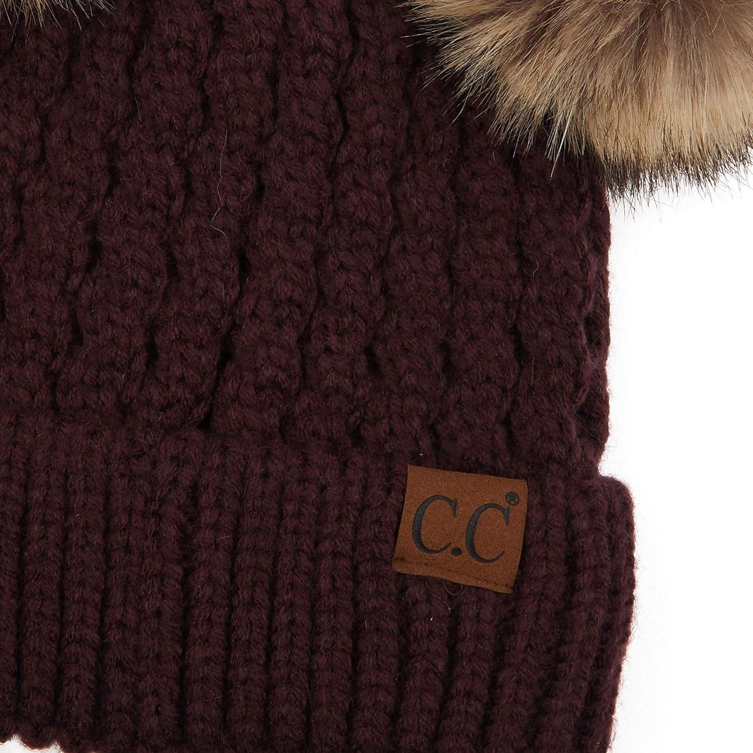 imageCC Hatsandscarf Exclusives Cable Knit Double Pom Winter Beanie HAT2055HAT23Berrynatural Pom