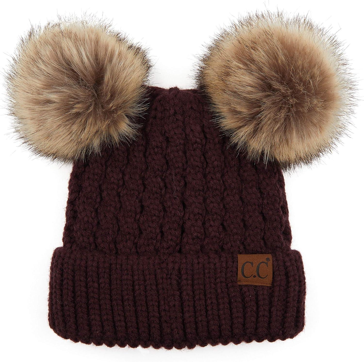 imageCC Hatsandscarf Exclusives Cable Knit Double Pom Winter Beanie HAT2055HAT23Berrynatural Pom