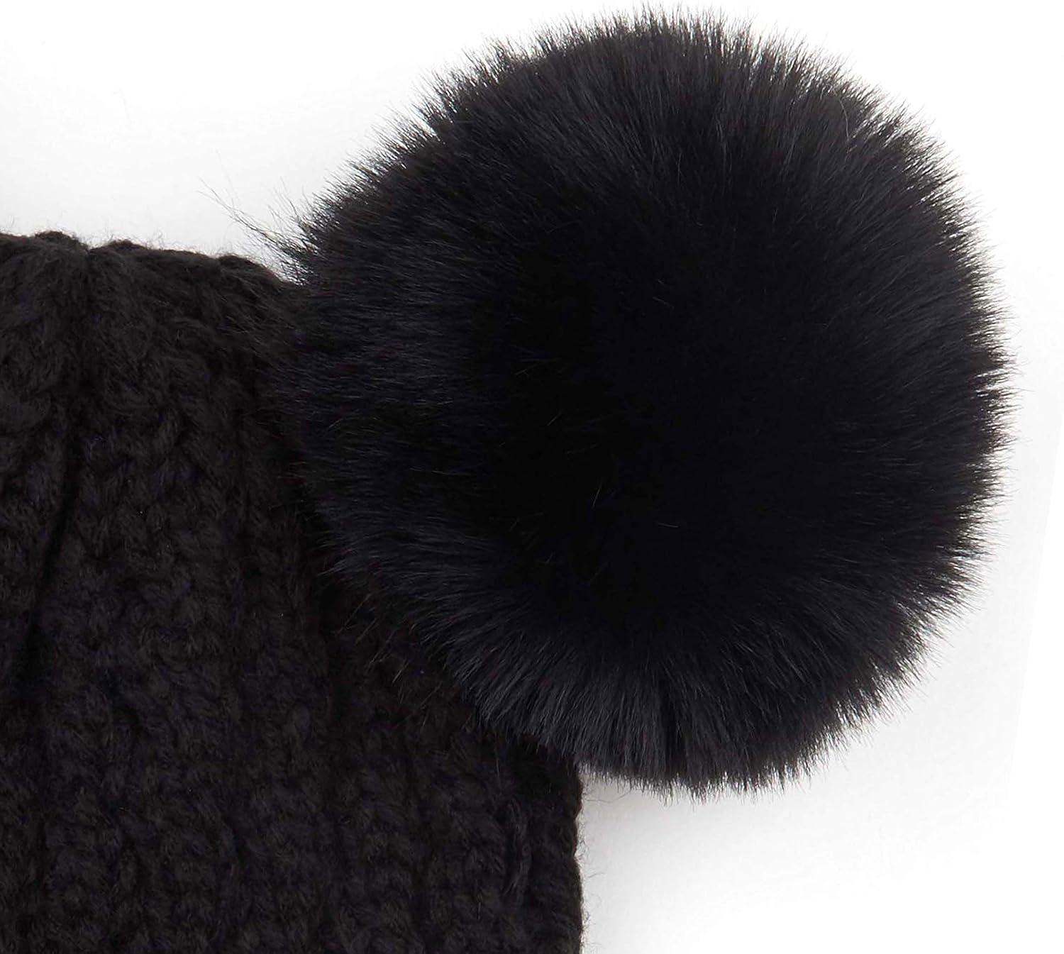 imageCC Hatsandscarf Exclusives Cable Knit Double Pom Winter Beanie HAT2055HAT23Blackcolor Natural Pom