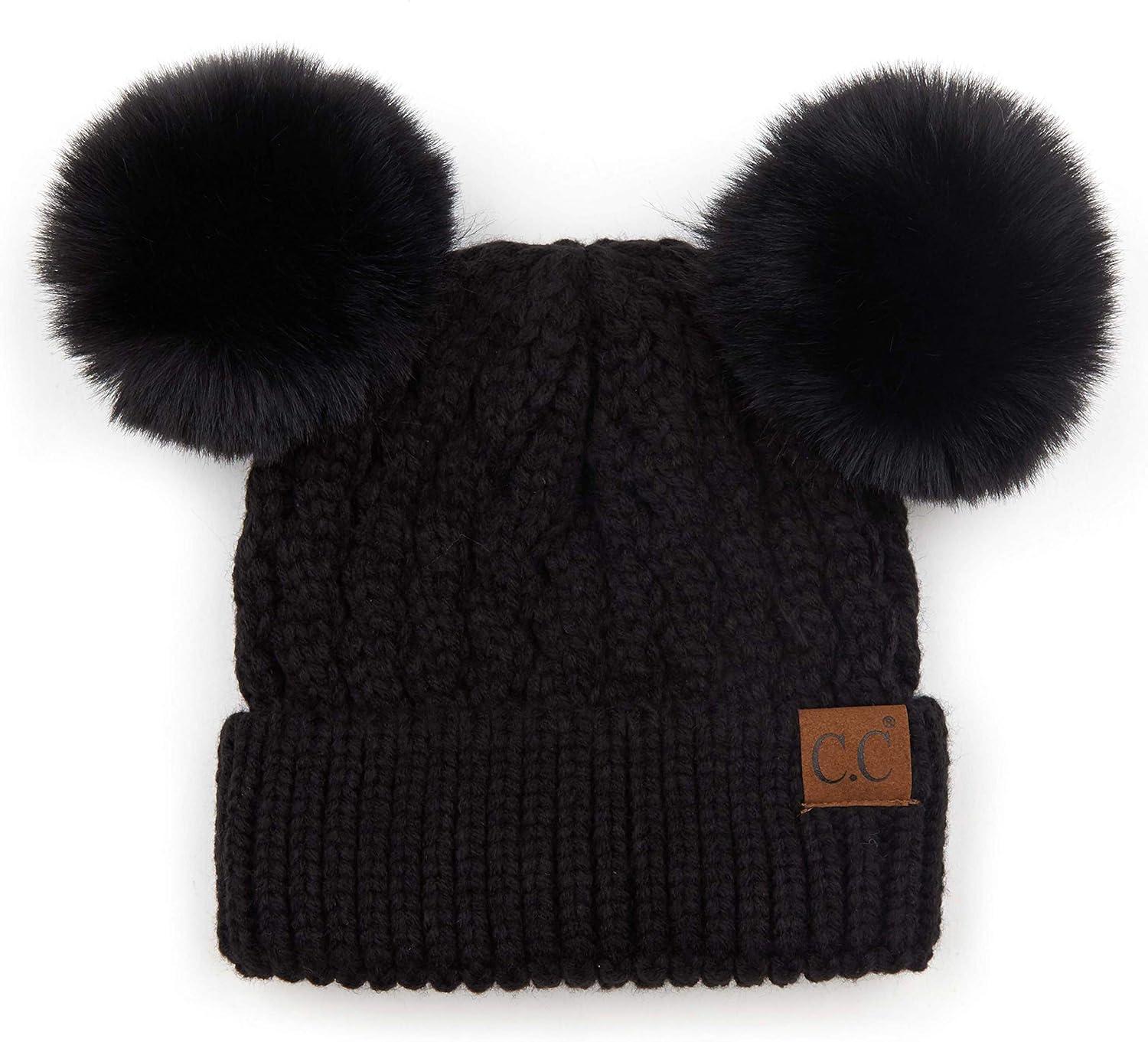 imageCC Hatsandscarf Exclusives Cable Knit Double Pom Winter Beanie HAT2055HAT23Blackcolor Natural Pom