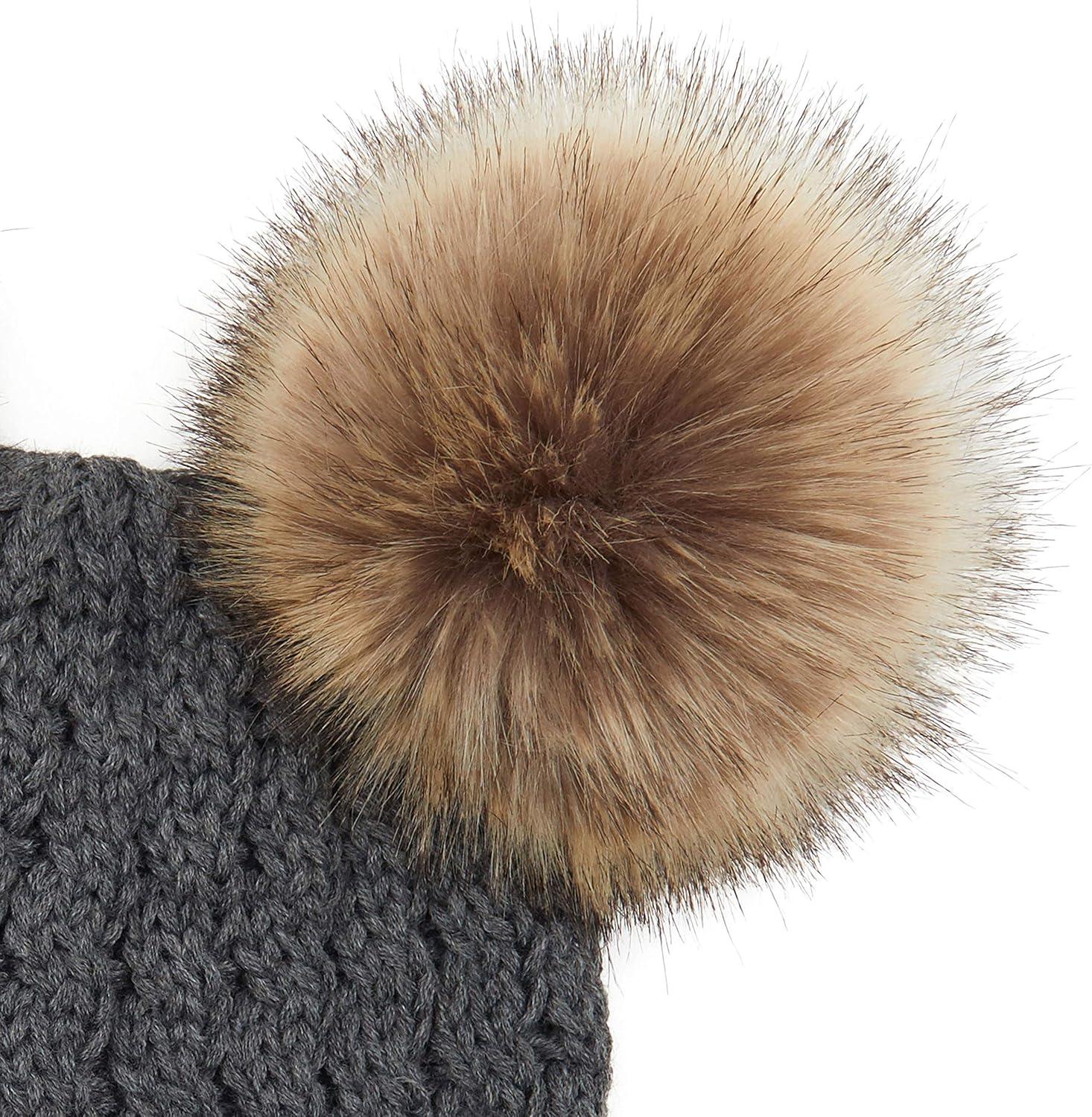imageCC Hatsandscarf Exclusives Cable Knit Double Pom Winter Beanie HAT2055HAT23Dk Mel Greynatural Pom