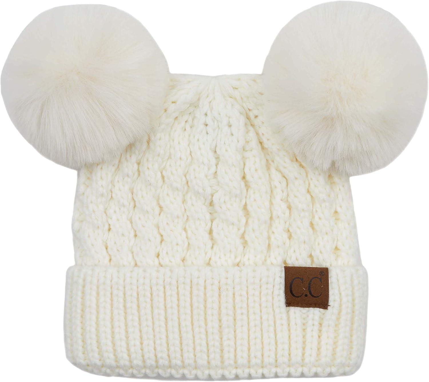 imageCC Hatsandscarf Exclusives Cable Knit Double Pom Winter Beanie HAT2055HAT23Ivorycolor Natural Pom