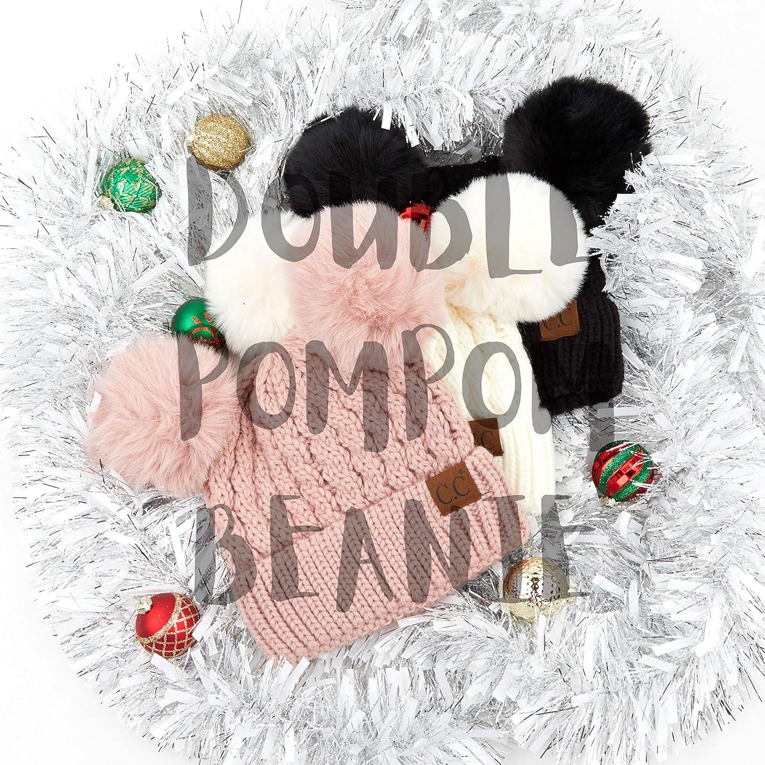 imageCC Hatsandscarf Exclusives Cable Knit Double Pom Winter Beanie HAT2055HAT23Ivorycolor Natural Pom