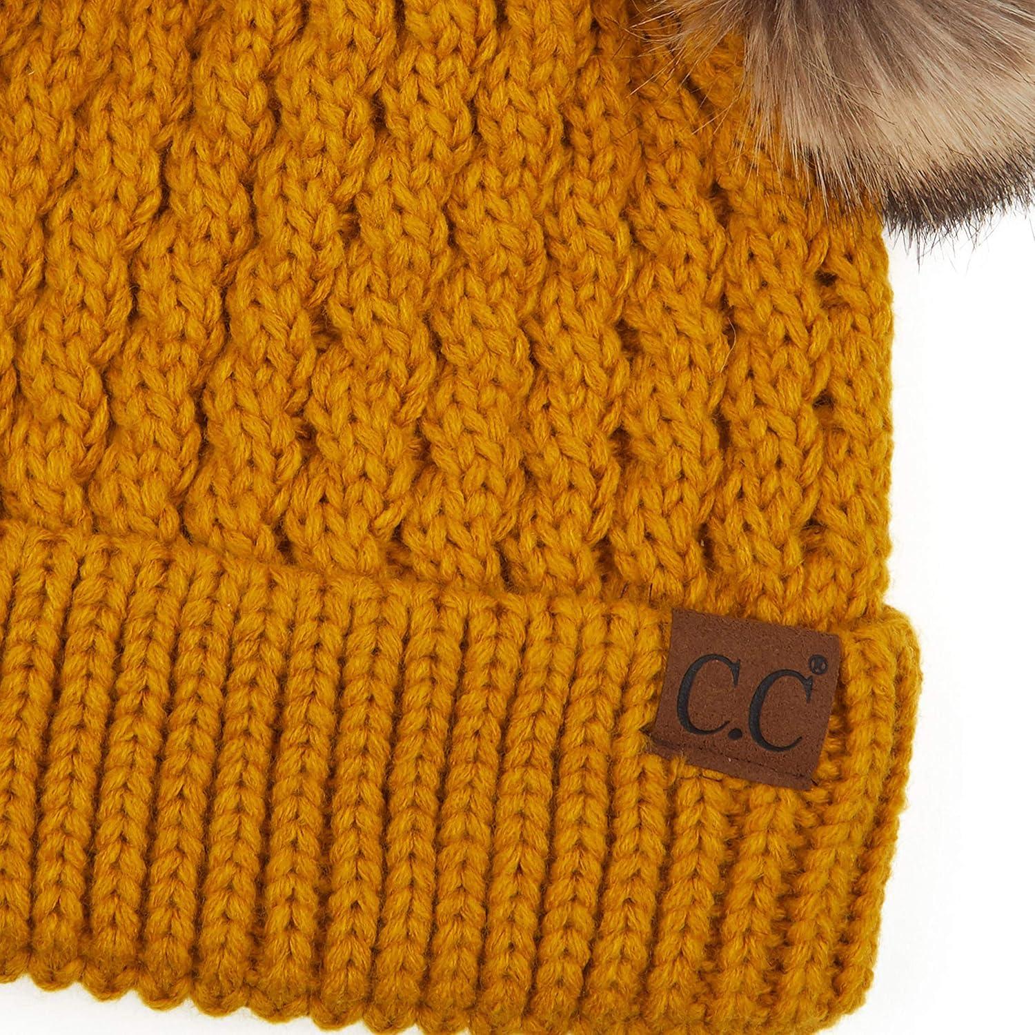 imageCC Hatsandscarf Exclusives Cable Knit Double Pom Winter Beanie HAT2055HAT23Mustardnatural Pom