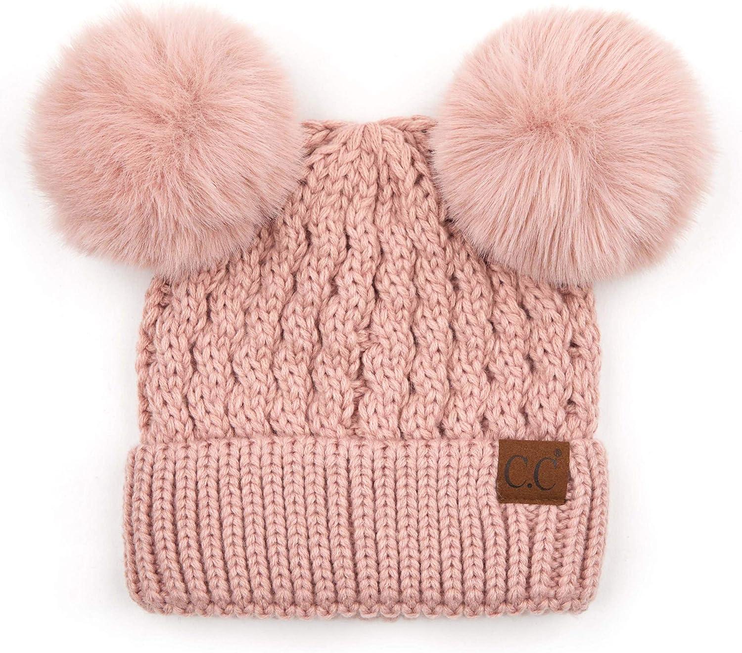imageCC Hatsandscarf Exclusives Cable Knit Double Pom Winter Beanie HAT2055HAT23Rosecolor Natural Pom