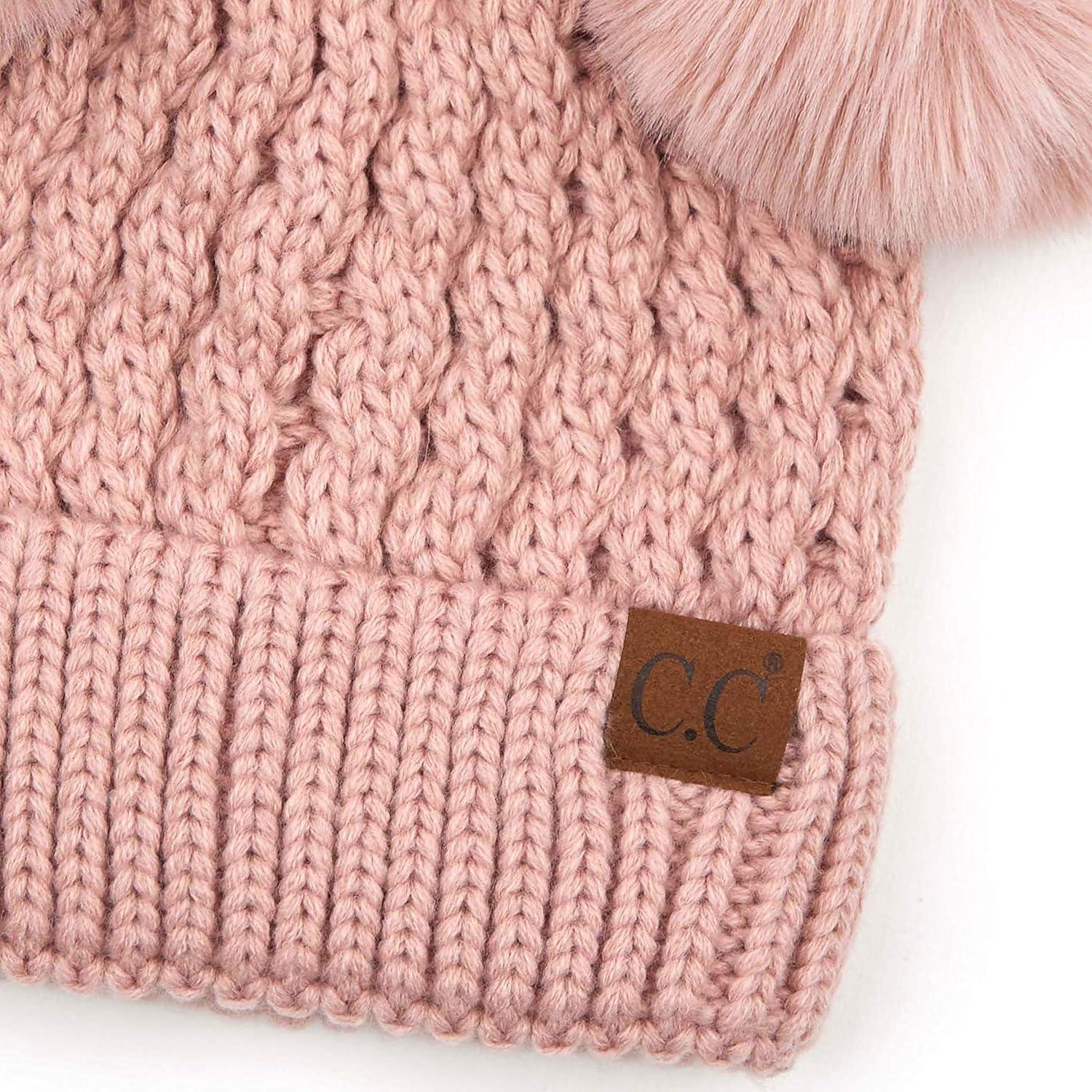 imageCC Hatsandscarf Exclusives Cable Knit Double Pom Winter Beanie HAT2055HAT23Rosecolor Natural Pom