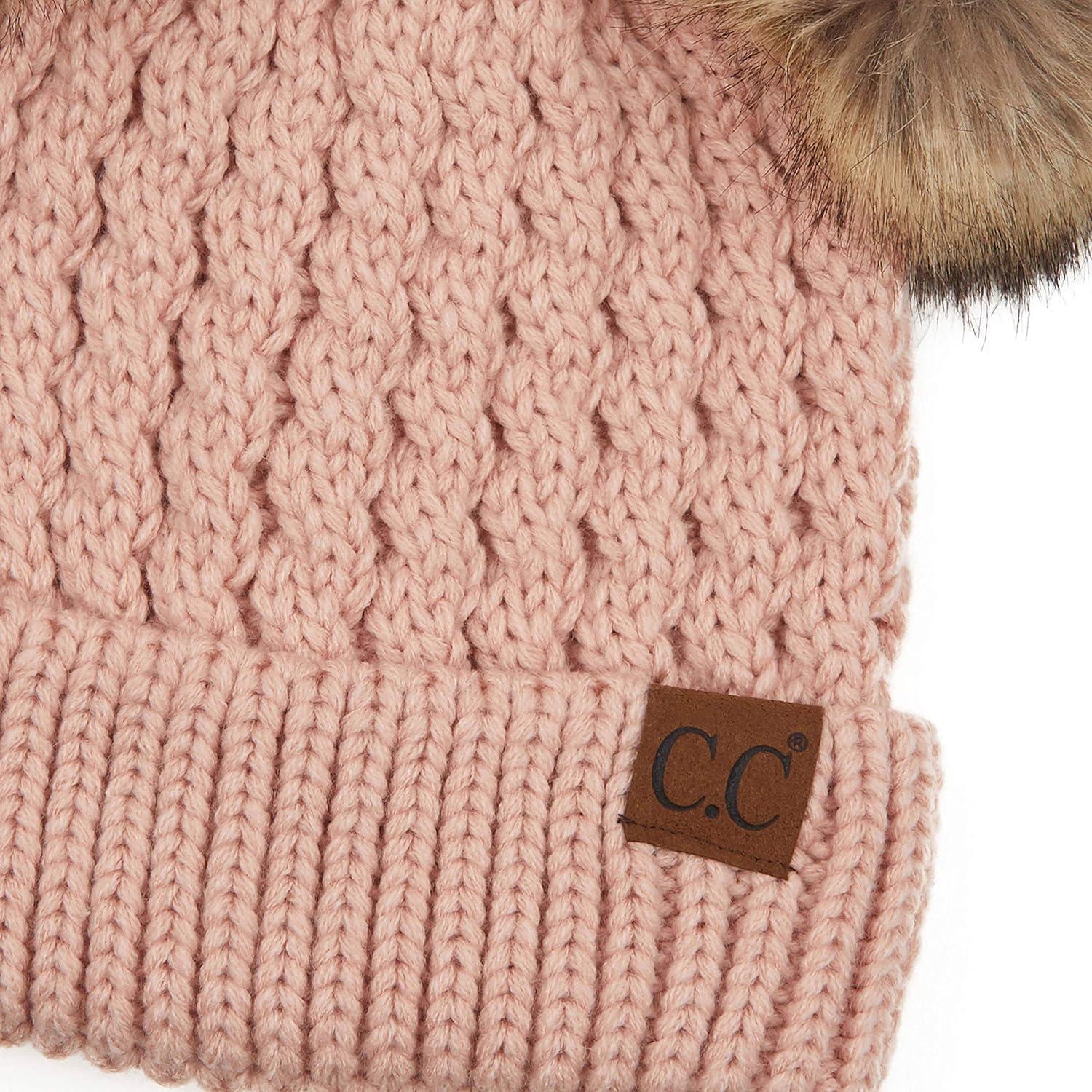 imageCC Hatsandscarf Exclusives Cable Knit Double Pom Winter Beanie HAT2055HAT23Rosenatural Pom