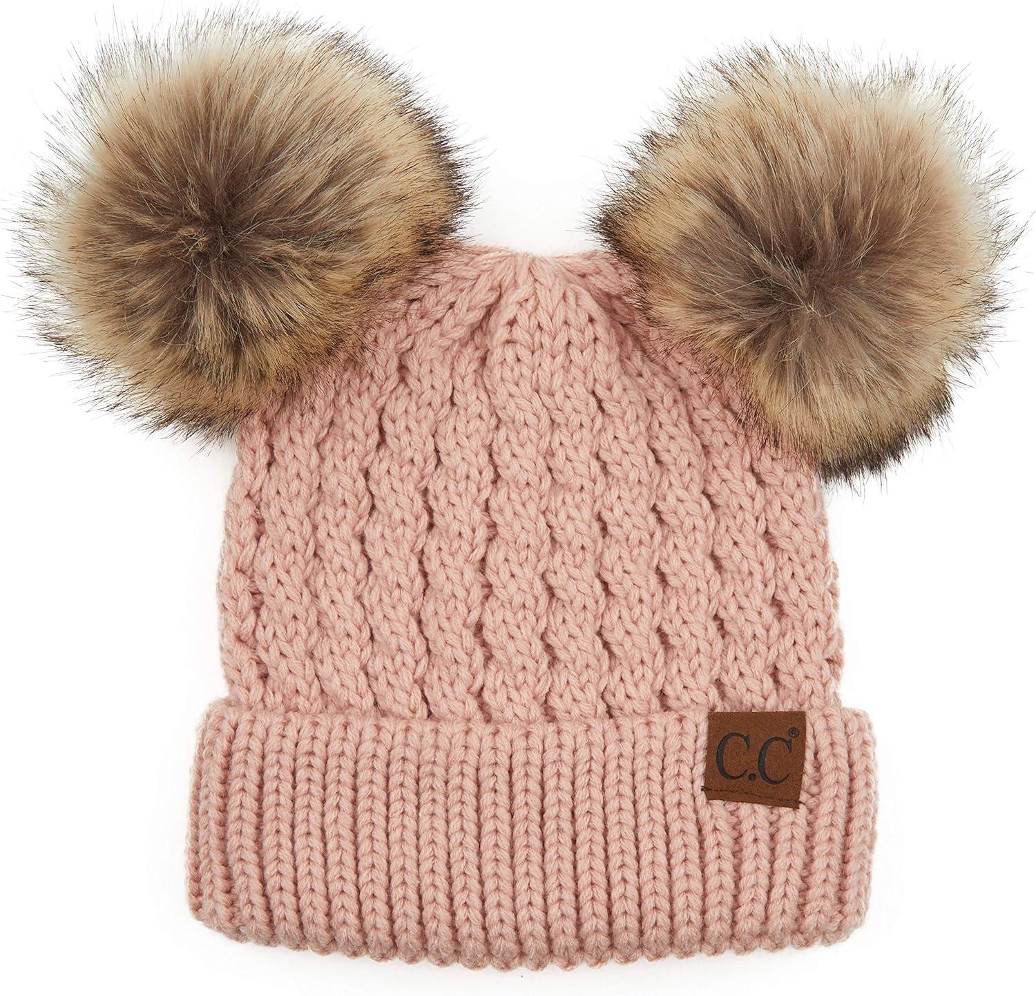 imageCC Hatsandscarf Exclusives Cable Knit Double Pom Winter Beanie HAT2055HAT23Rosenatural Pom