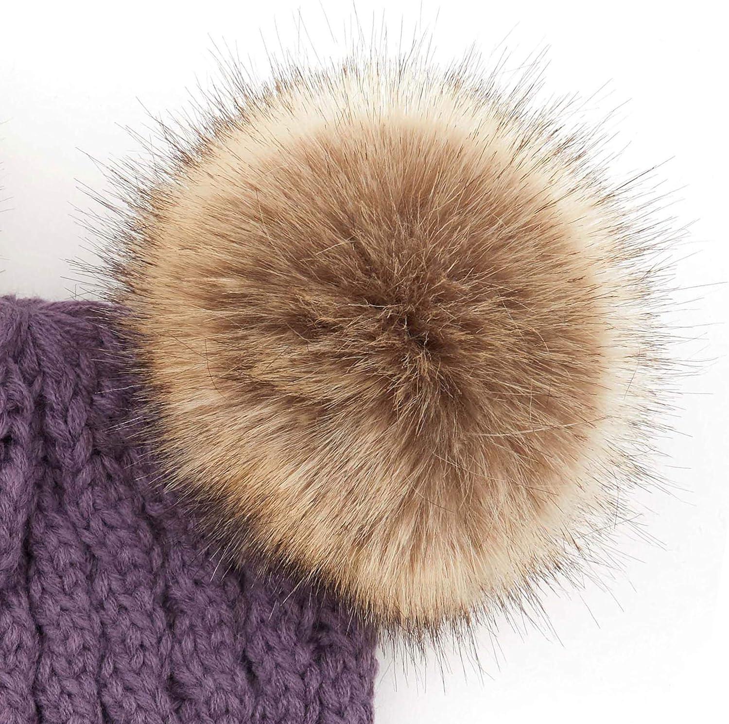 imageCC Hatsandscarf Exclusives Cable Knit Double Pom Winter Beanie HAT2055HAT23Violetnatural Pom
