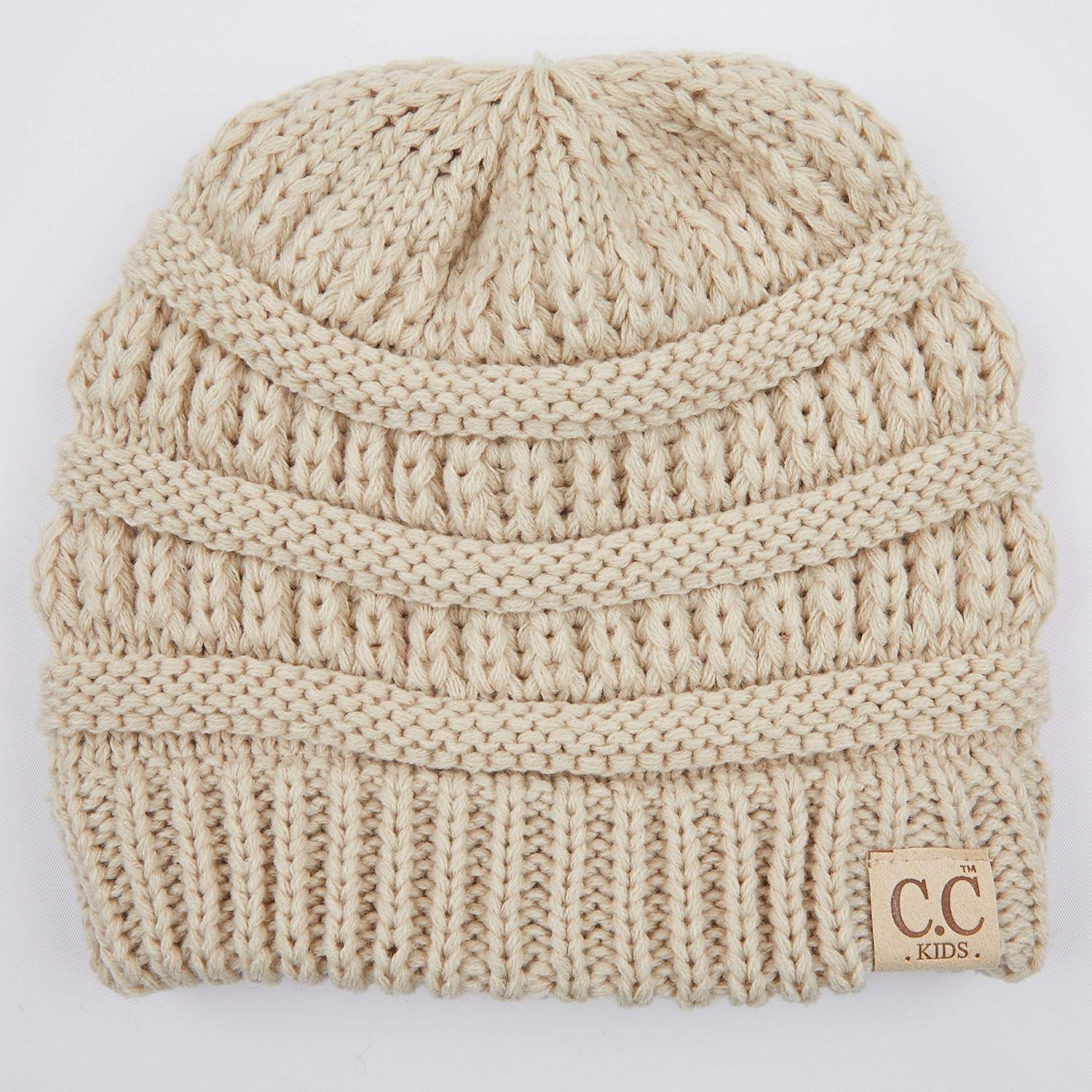 imageCC Hatsandscarf Kids Beanie Ages 25 Warm Chunky Thick Stretchy Knit Slouch Beanie Skull Hats YJ847KIDSBeige