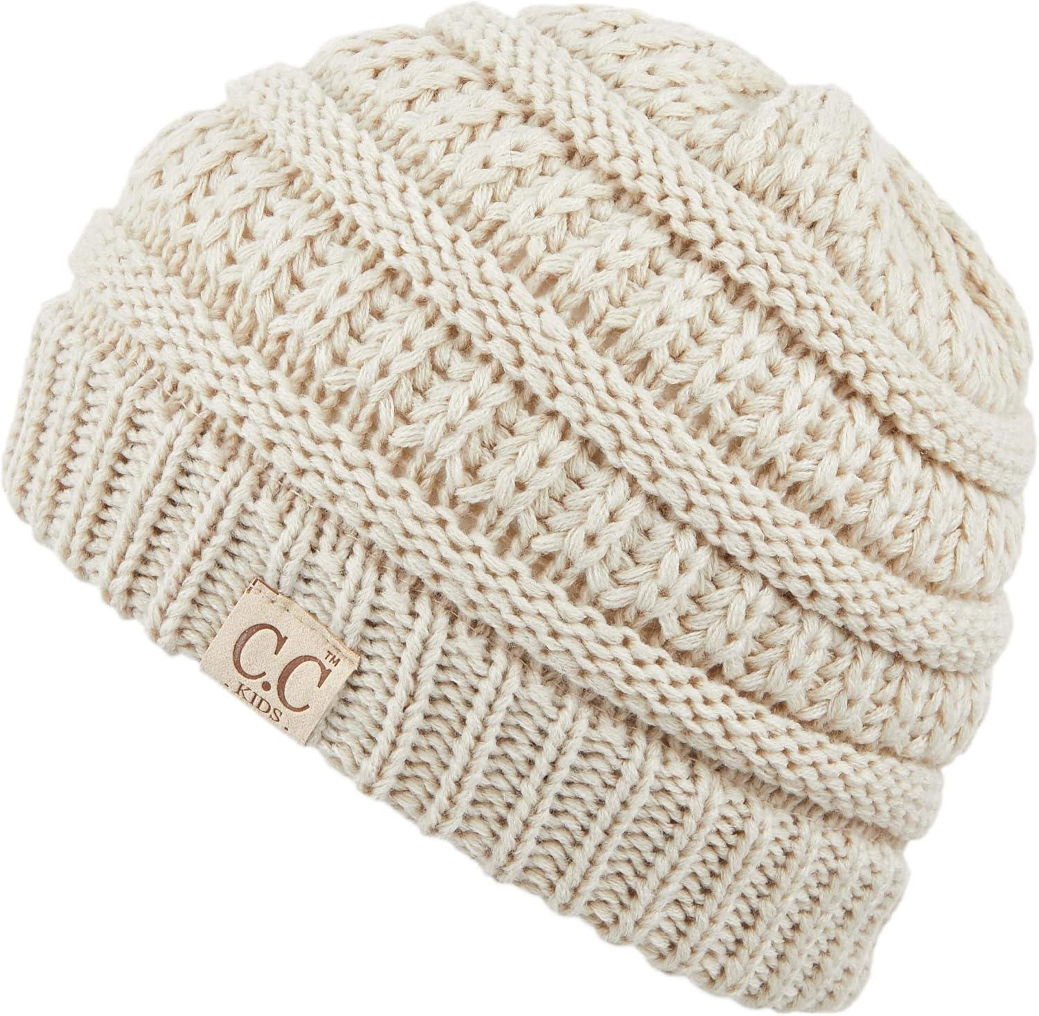 imageCC Hatsandscarf Kids Beanie Ages 25 Warm Chunky Thick Stretchy Knit Slouch Beanie Skull Hats YJ847KIDSBeige