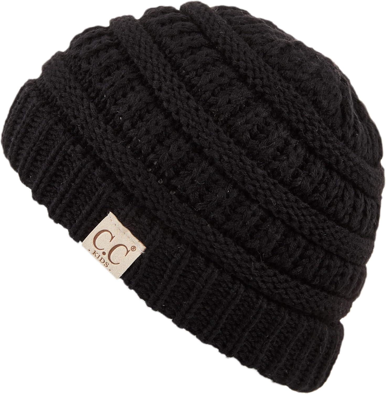 imageCC Hatsandscarf Kids Beanie Ages 25 Warm Chunky Thick Stretchy Knit Slouch Beanie Skull Hats YJ847KIDSBlack