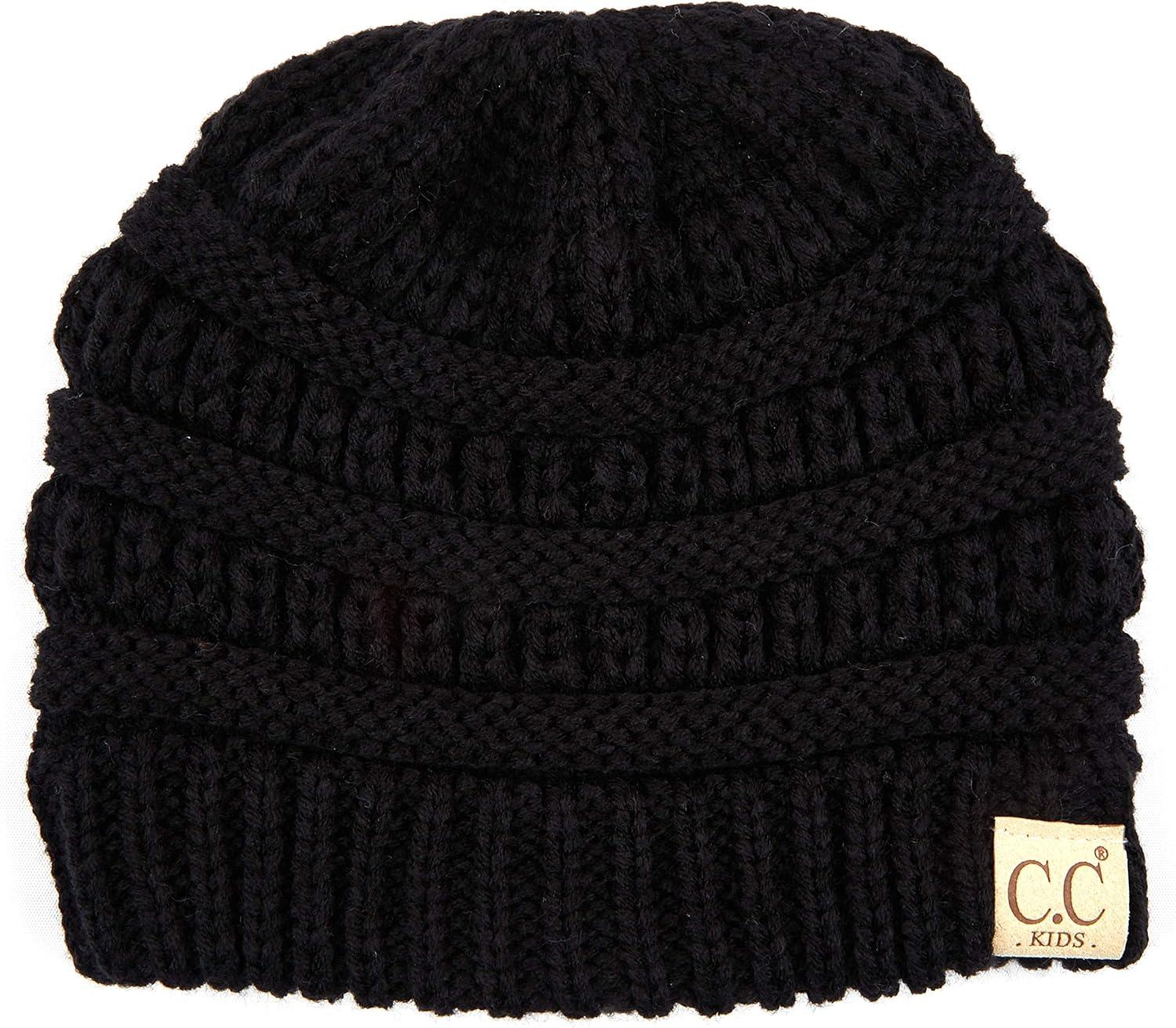 imageCC Hatsandscarf Kids Beanie Ages 25 Warm Chunky Thick Stretchy Knit Slouch Beanie Skull Hats YJ847KIDSBlack