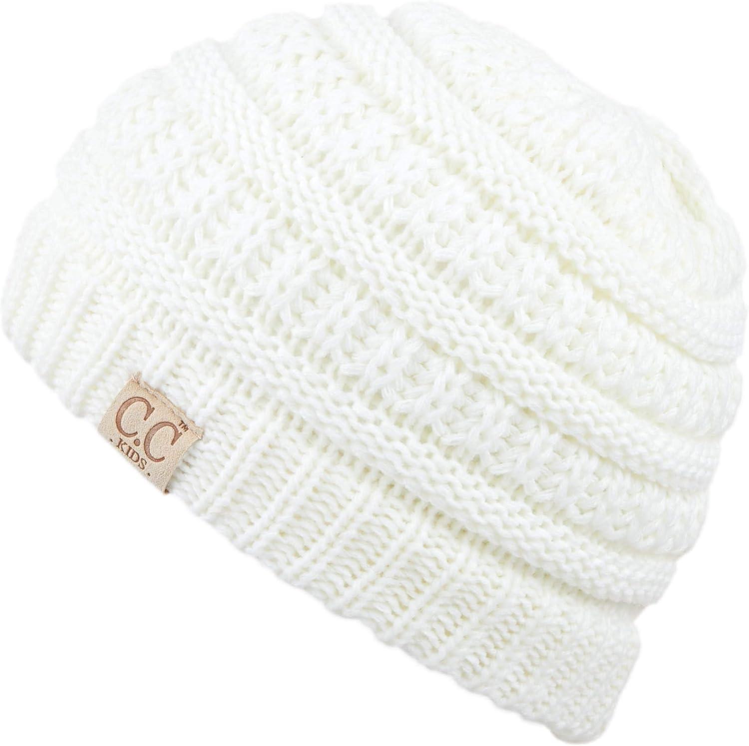 imageCC Hatsandscarf Kids Beanie Ages 25 Warm Chunky Thick Stretchy Knit Slouch Beanie Skull Hats YJ847KIDSIvory