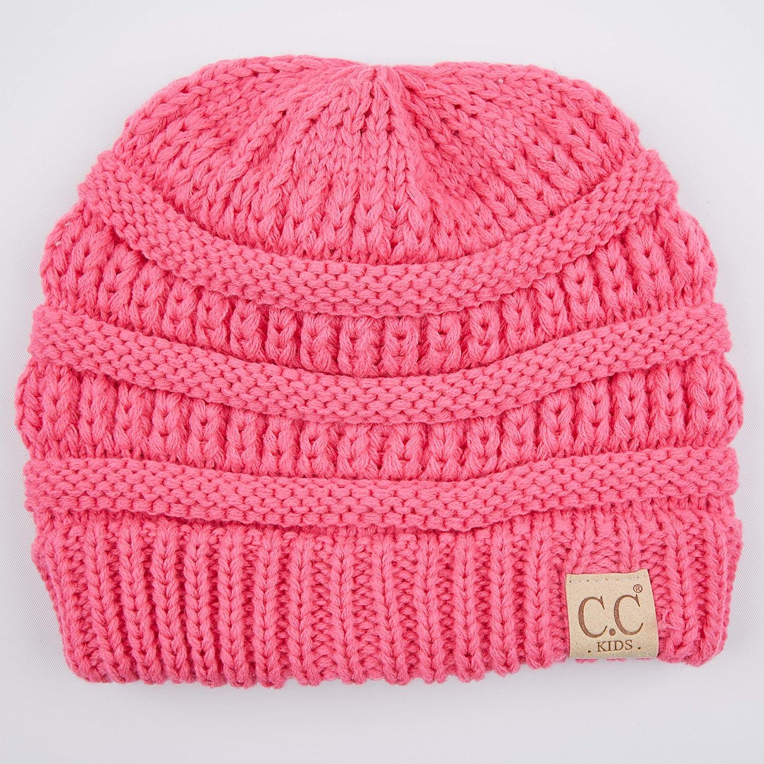 imageCC Hatsandscarf Kids Beanie Ages 25 Warm Chunky Thick Stretchy Knit Slouch Beanie Skull Hats YJ847KIDSNew Candy Pink Amz
