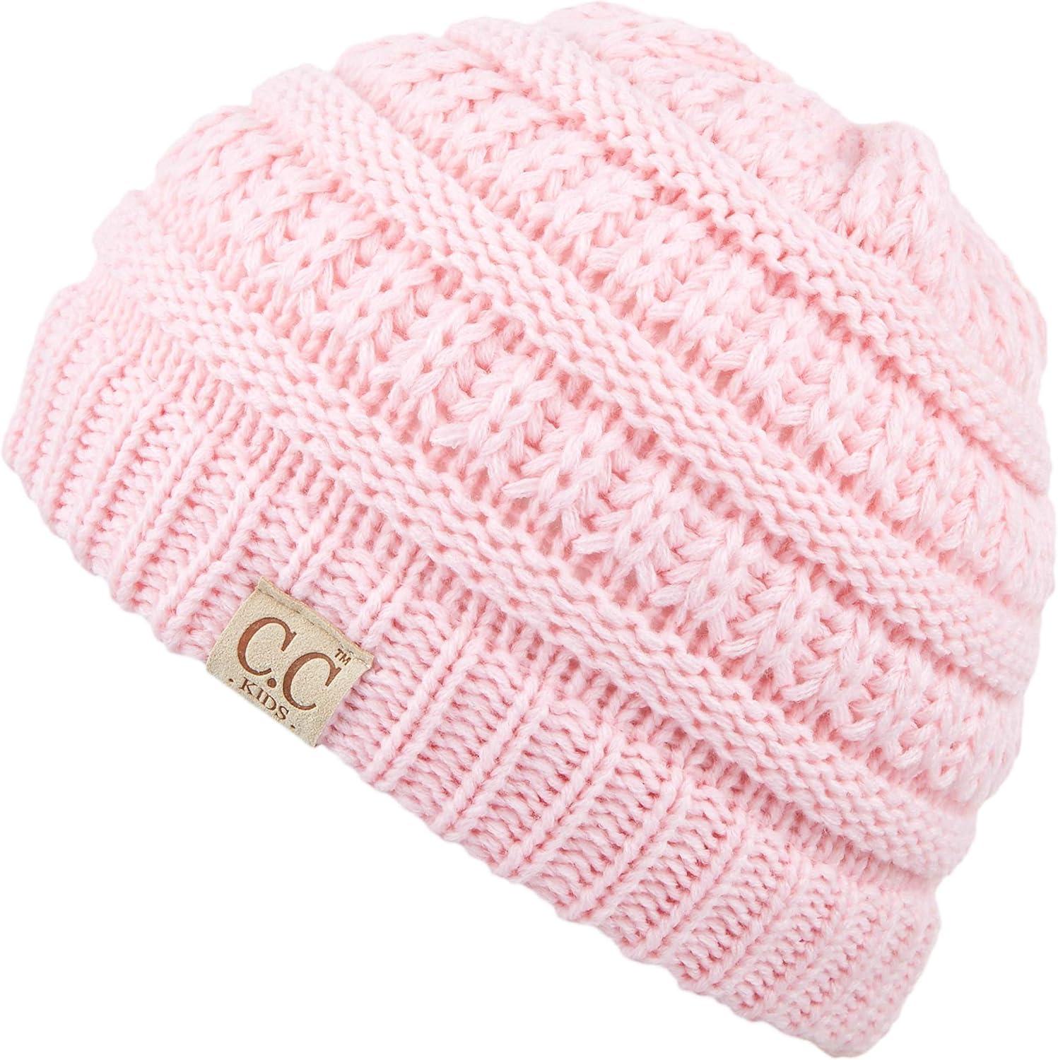 imageCC Hatsandscarf Kids Beanie Ages 25 Warm Chunky Thick Stretchy Knit Slouch Beanie Skull Hats YJ847KIDSPale Pink