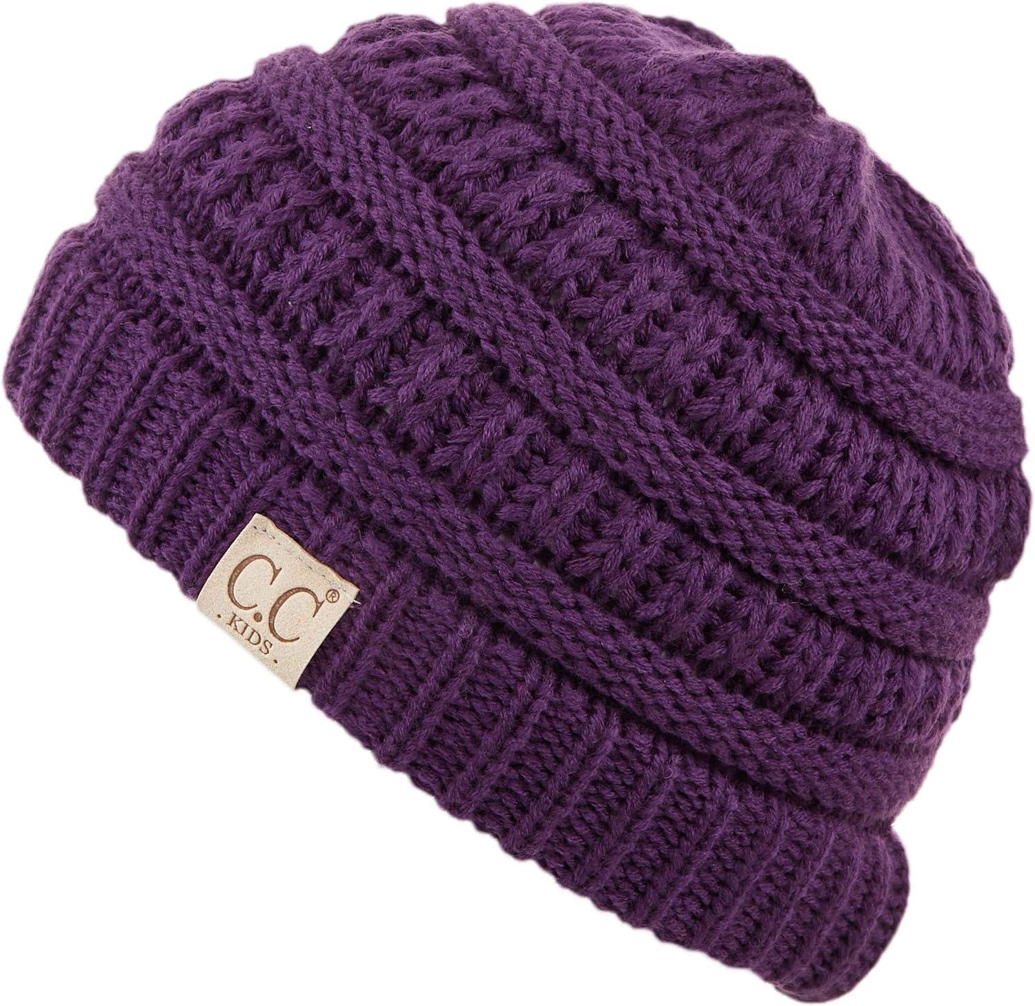 imageCC Hatsandscarf Kids Beanie Ages 25 Warm Chunky Thick Stretchy Knit Slouch Beanie Skull Hats YJ847KIDSPurple