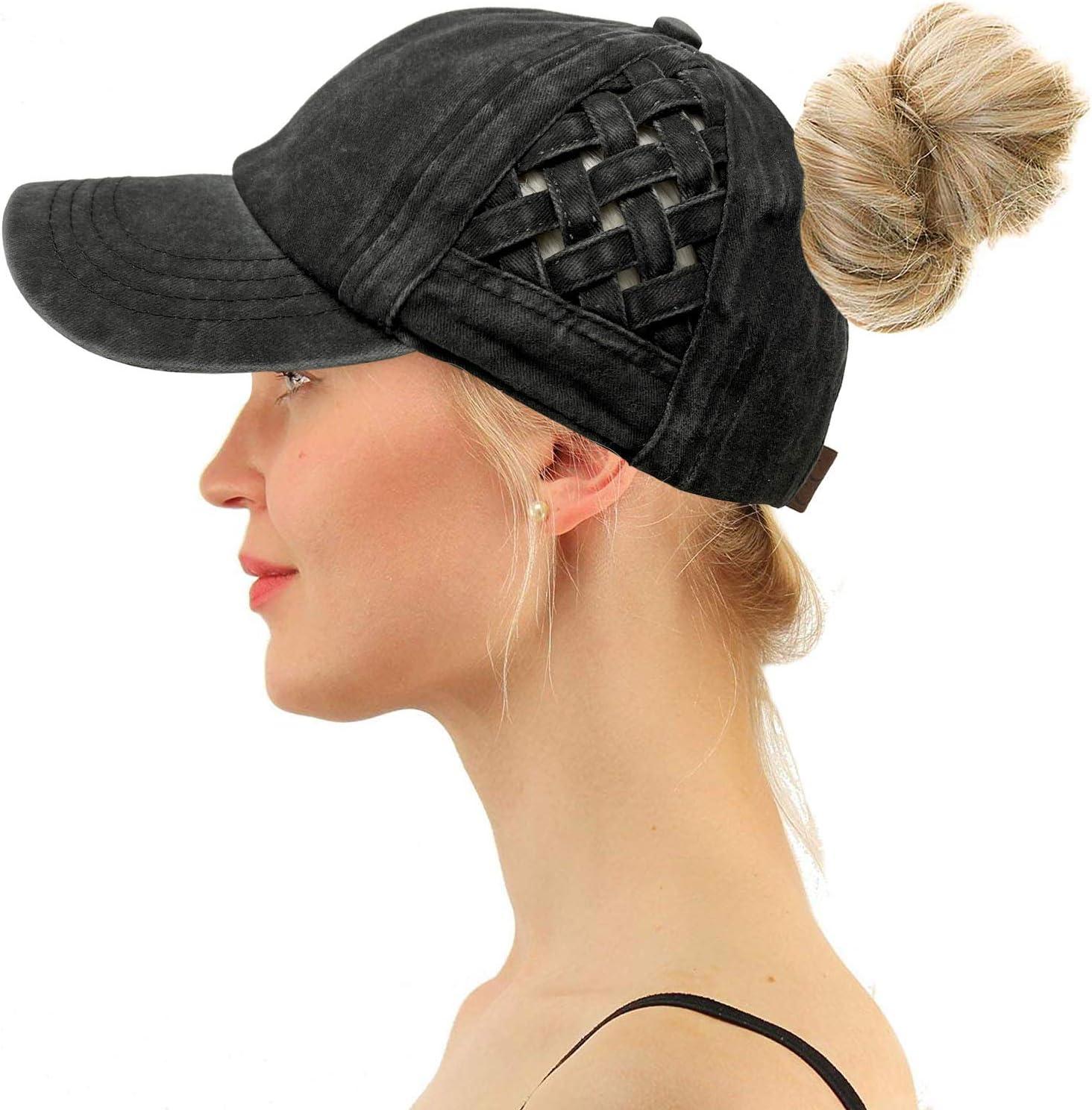 imageCC Kids 25 Ponytail Messy Buns Ponycaps Baseball Visor Cap HatBlack