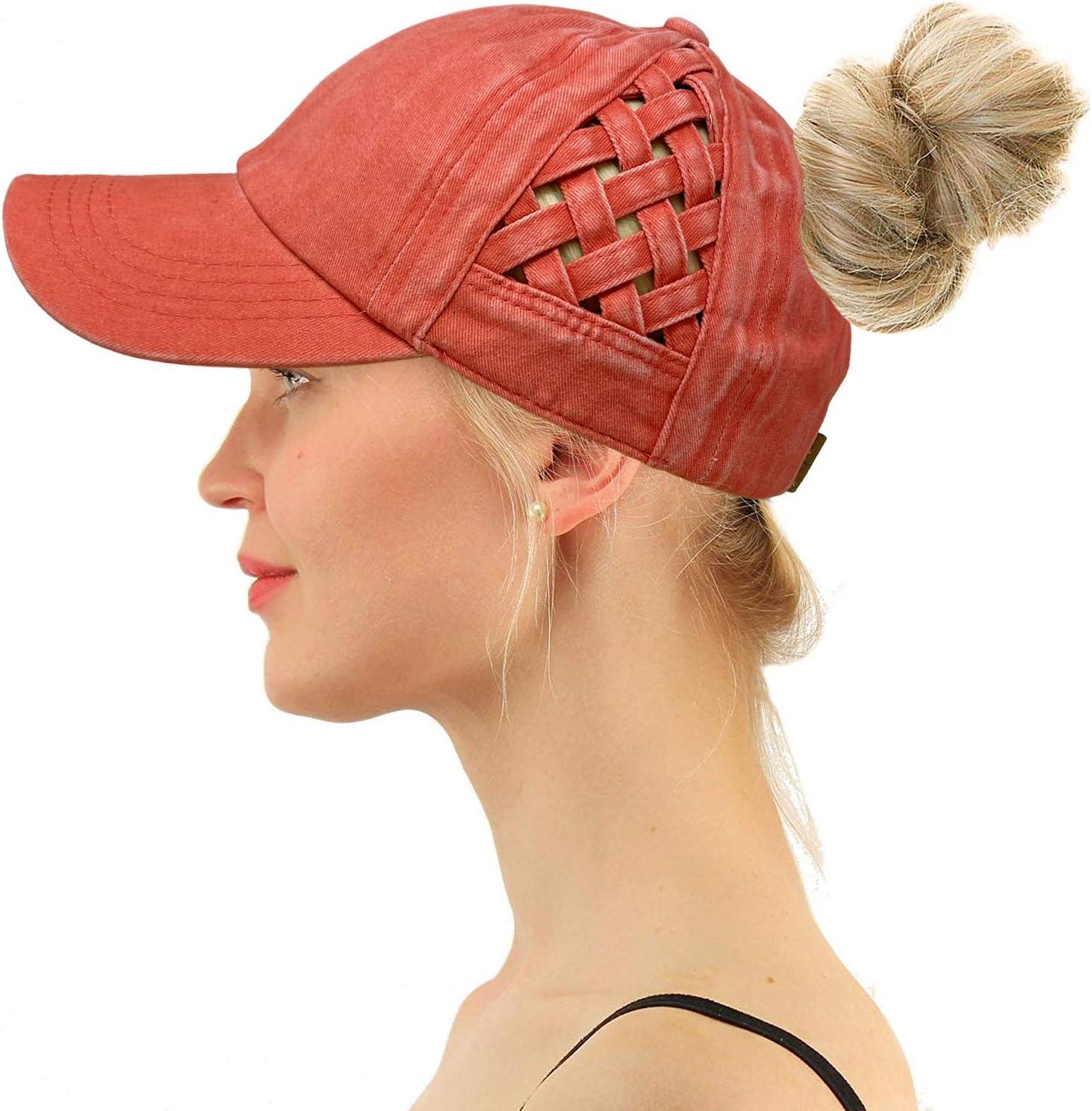 imageCC Kids 25 Ponytail Messy Buns Ponycaps Baseball Visor Cap HatCoral