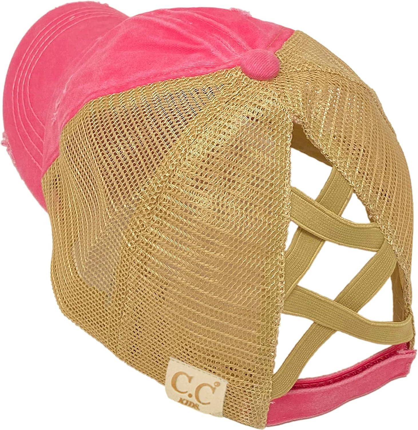 imageCC Kids 25 Ponytail Messy Buns Ponycaps Baseball Visor Cap HatCriss Cross Distressed Always Be a Mermaid Pink