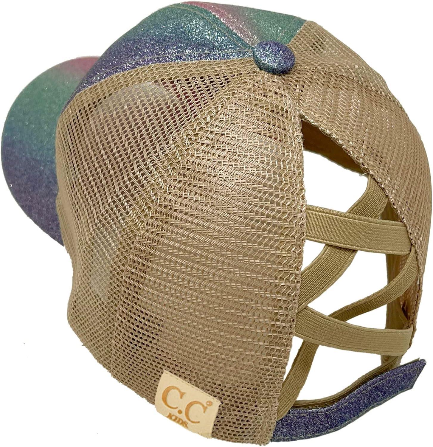 imageCC Kids 25 Ponytail Messy Buns Ponycaps Baseball Visor Cap HatCriss Cross Distressed Girls Fish Too Purple Multi