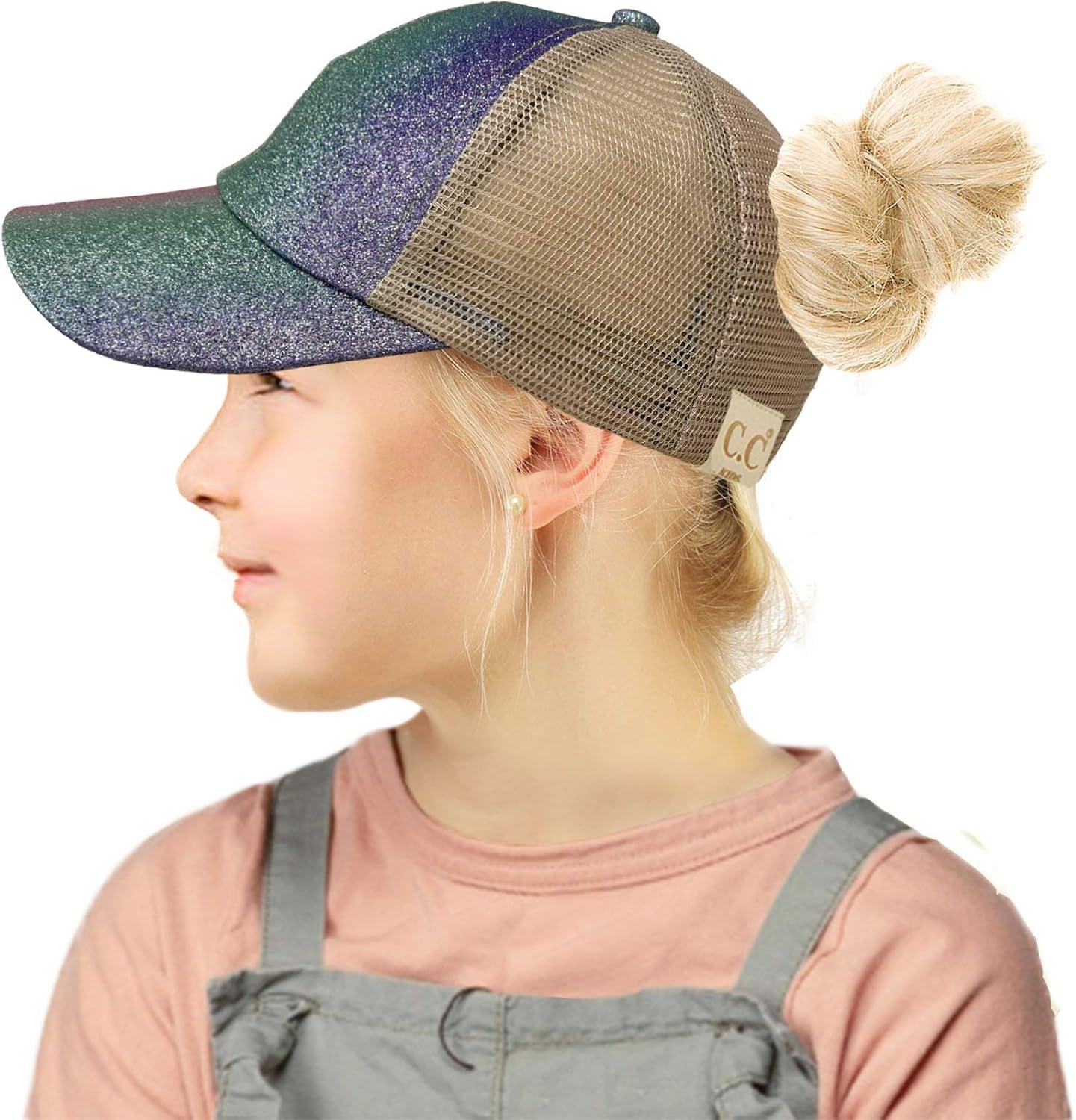 imageCC Kids 25 Ponytail Messy Buns Ponycaps Baseball Visor Cap HatCriss Cross Ombre Glitter Purple Multi