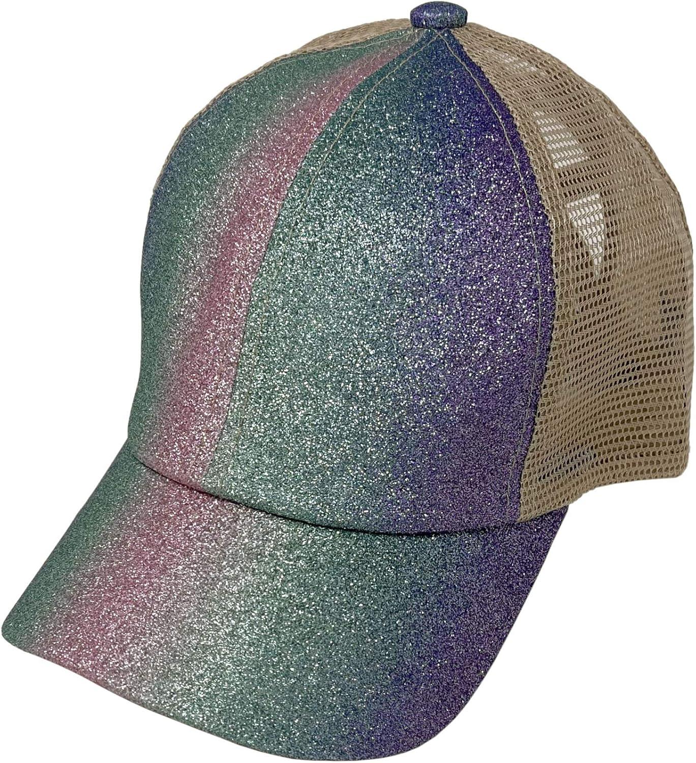 imageCC Kids 25 Ponytail Messy Buns Ponycaps Baseball Visor Cap HatCriss Cross Ombre Glitter Purple Multi