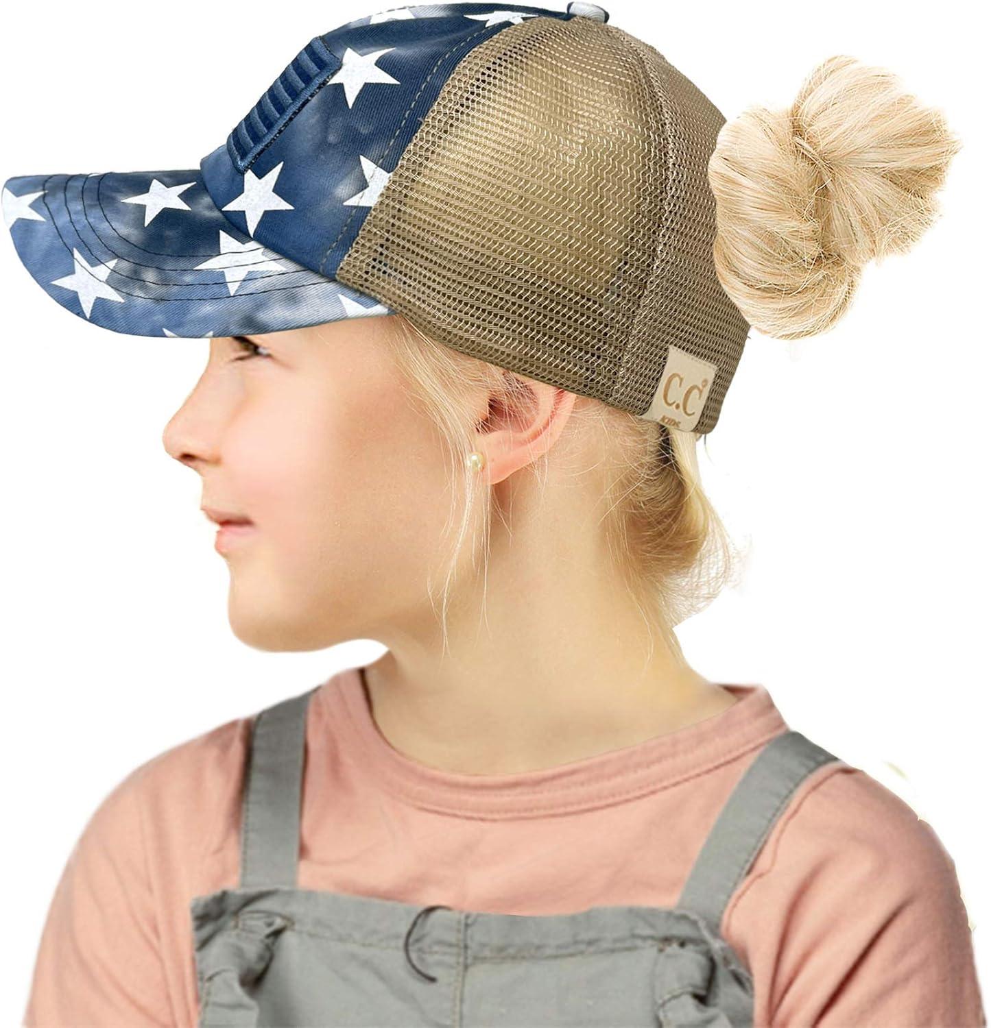 imageCC Kids 25 Ponytail Messy Buns Ponycaps Baseball Visor Cap HatCriss Cross Tie Dye Usa Stars Navy
