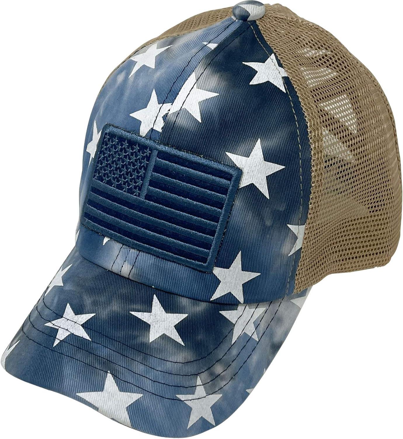 imageCC Kids 25 Ponytail Messy Buns Ponycaps Baseball Visor Cap HatCriss Cross Tie Dye Usa Stars Navy