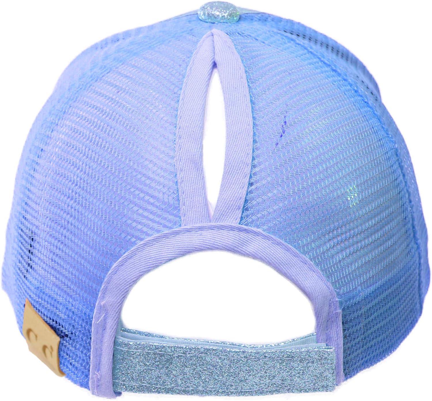 imageCC Kids 25 Ponytail Messy Buns Ponycaps Baseball Visor Cap HatGlitter Lt Blue