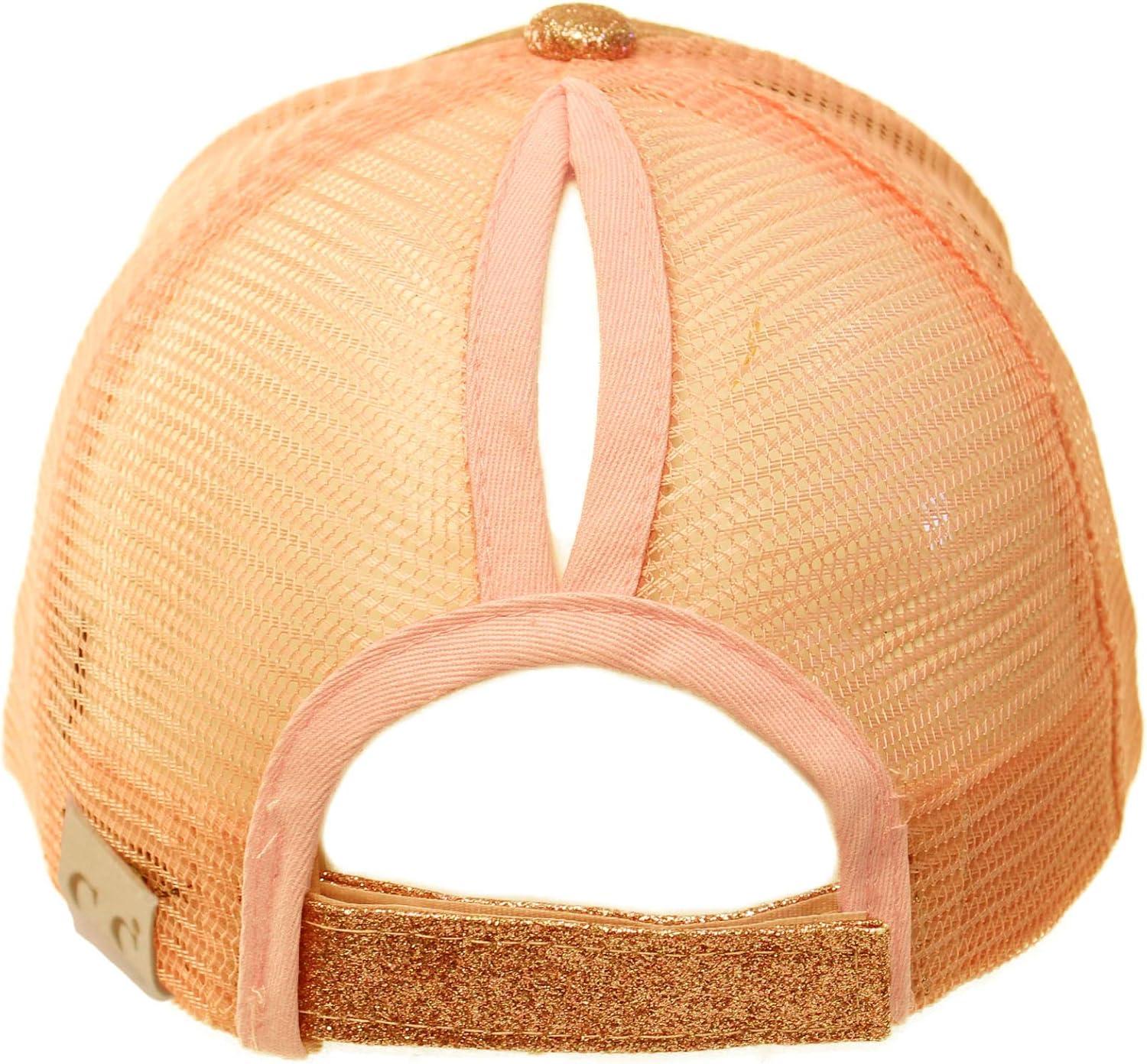 imageCC Kids 25 Ponytail Messy Buns Ponycaps Baseball Visor Cap HatGlitter Rose Gold