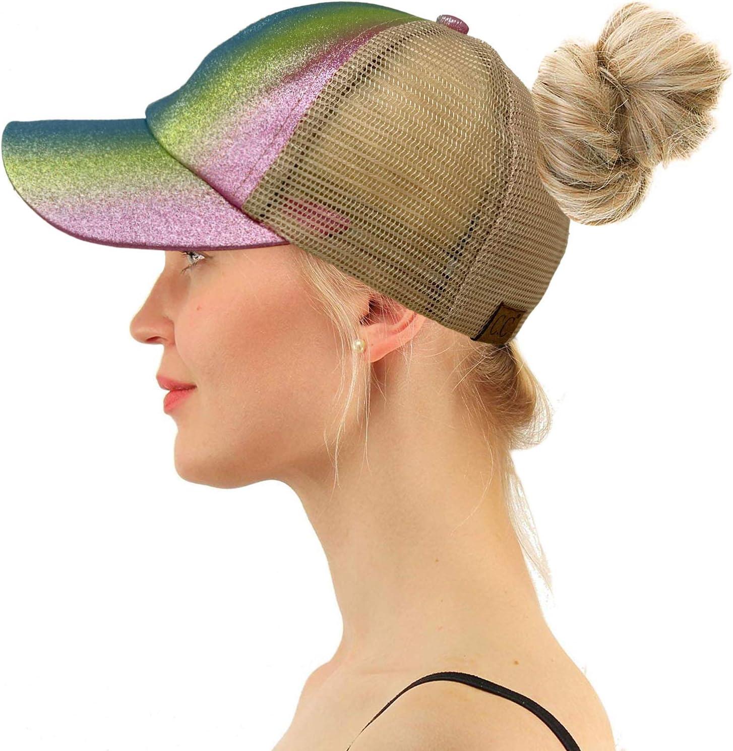 imageCC Kids 25 Ponytail Messy Buns Ponycaps Baseball Visor Cap HatOmbre pink