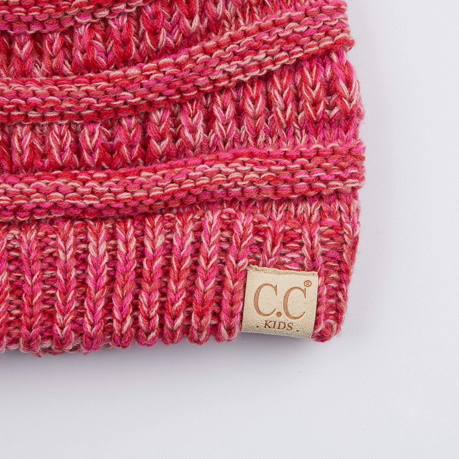 imageCC Kids Beanie Ages 25 Warm Chunky Stretchy Knit Slouch Beanie Skull Kids Hat with Pom4 Tone  Hot Pink Mix