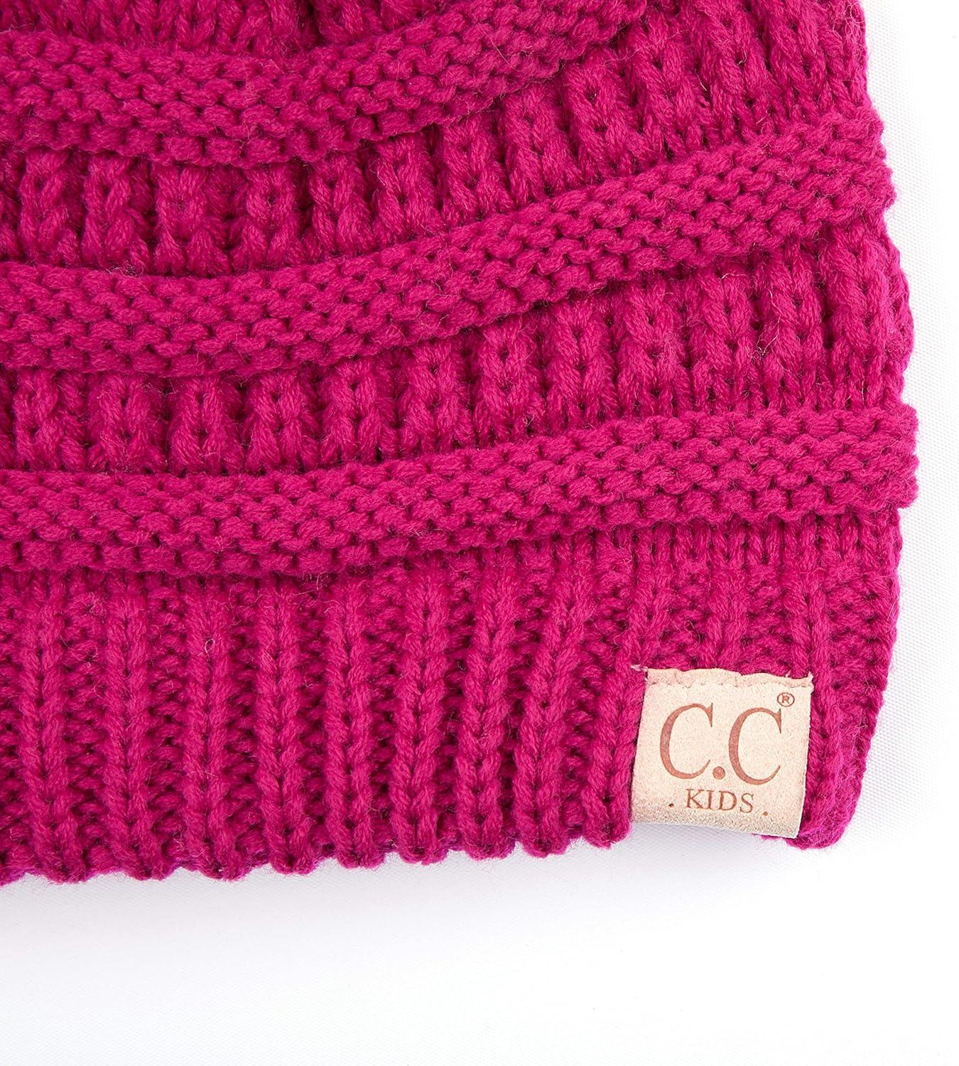 imageCC Kids Beanie Ages 25 Warm Chunky Stretchy Knit Slouch Beanie Skull Kids Hat with PomHot Pink