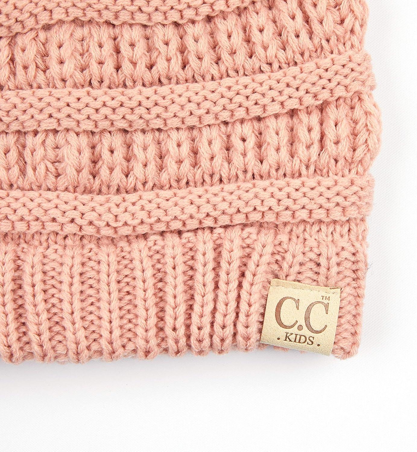 imageCC Kids Beanie Ages 25 Warm Chunky Stretchy Knit Slouch Beanie Skull Kids Hat with PomIndi Pink