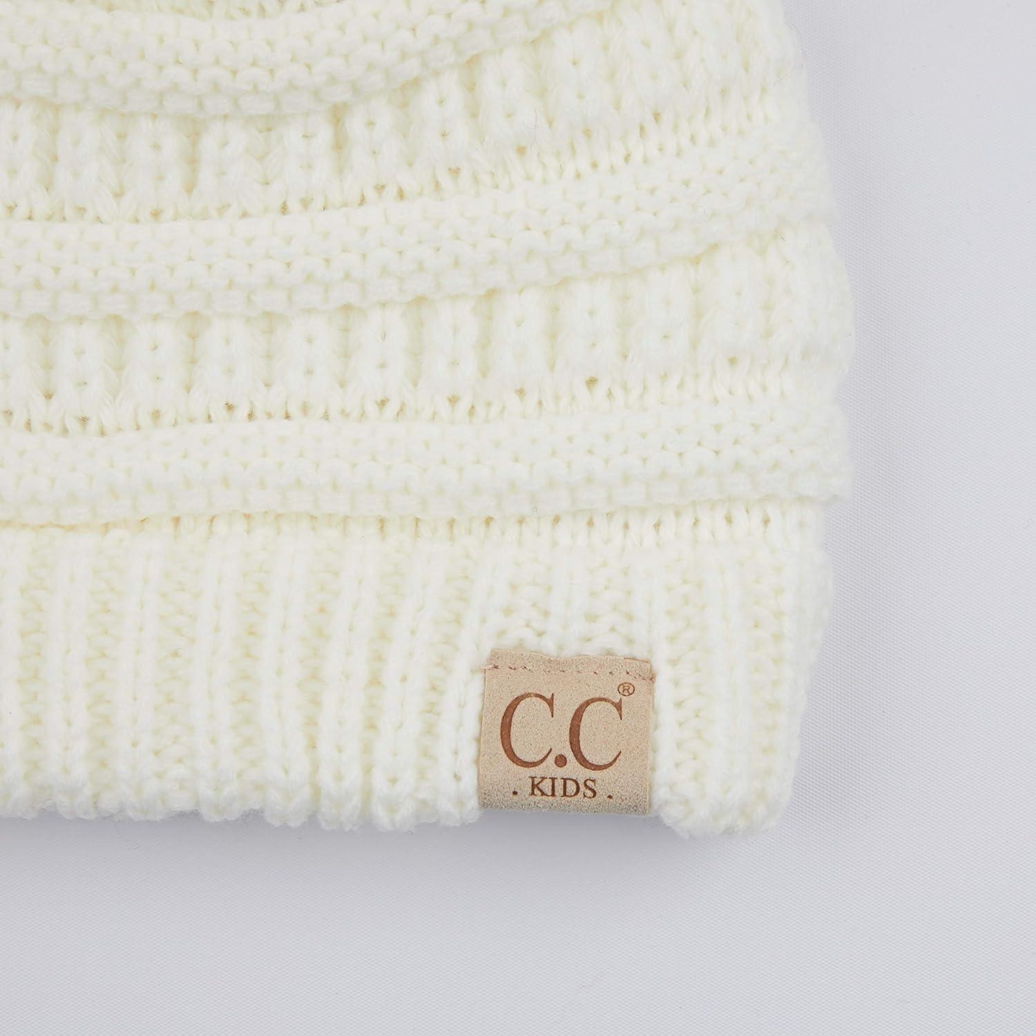 imageCC Kids Beanie Ages 25 Warm Chunky Stretchy Knit Slouch Beanie Skull Kids Hat with PomIvory