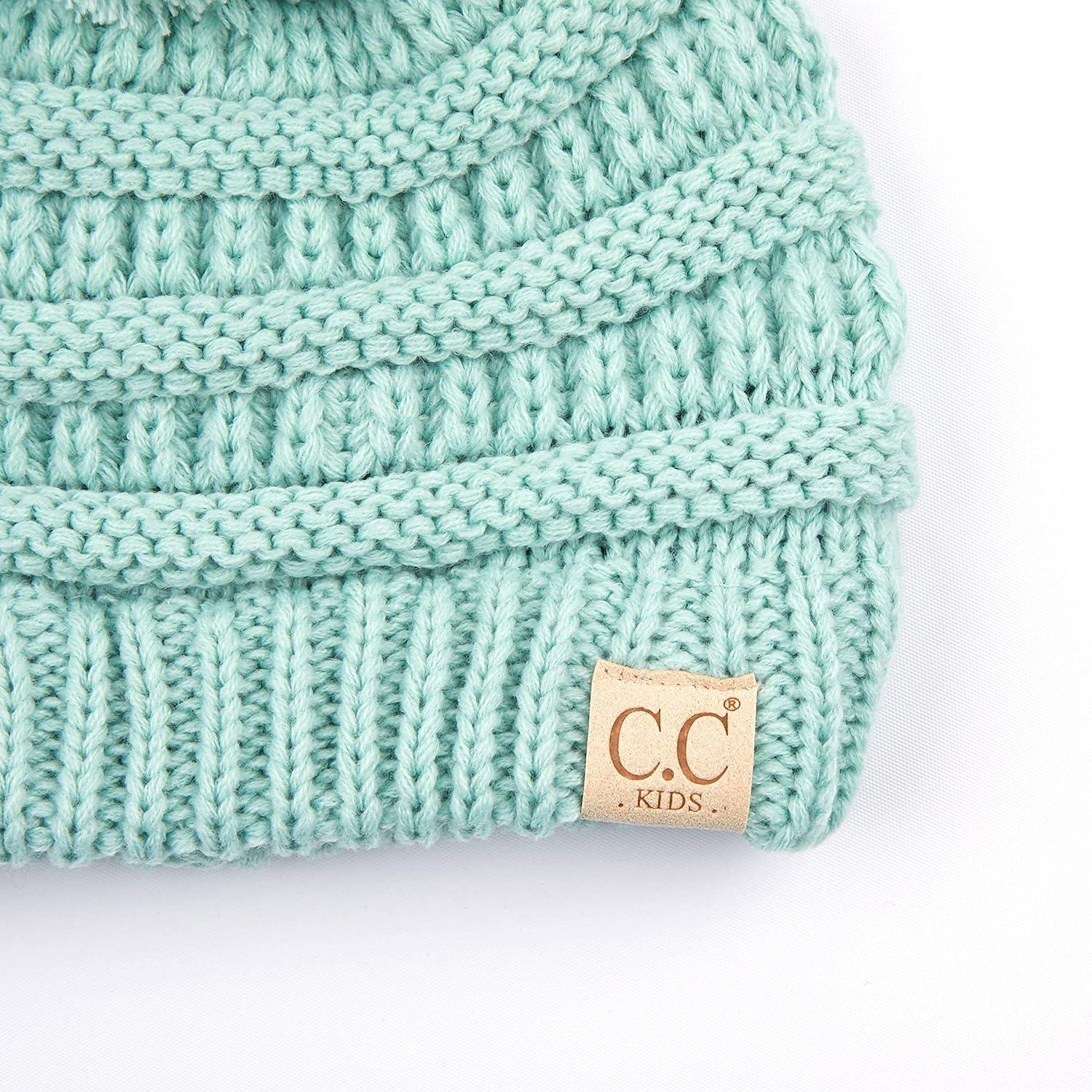 imageCC Kids Beanie Ages 25 Warm Chunky Stretchy Knit Slouch Beanie Skull Kids Hat with PomMint