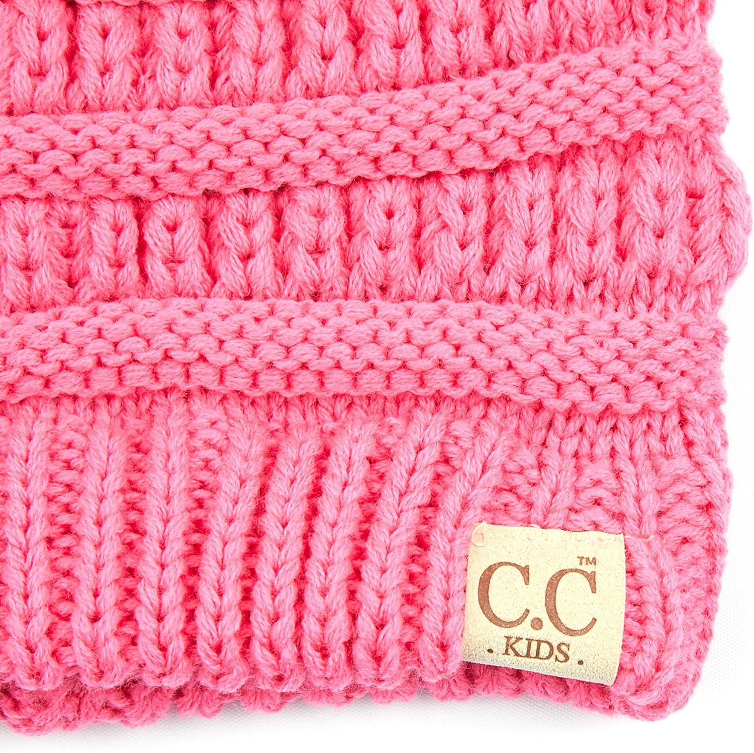 imageCC Kids Beanie Ages 25 Warm Chunky Stretchy Knit Slouch Beanie Skull Kids Hat with PomNew Candy Pink