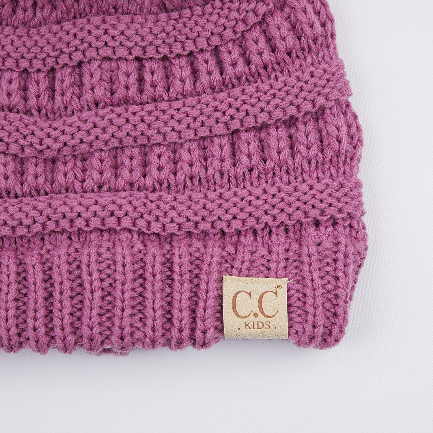 imageCC Kids Beanie Ages 25 Warm Chunky Stretchy Knit Slouch Beanie Skull Kids Hat with PomNew Lavender