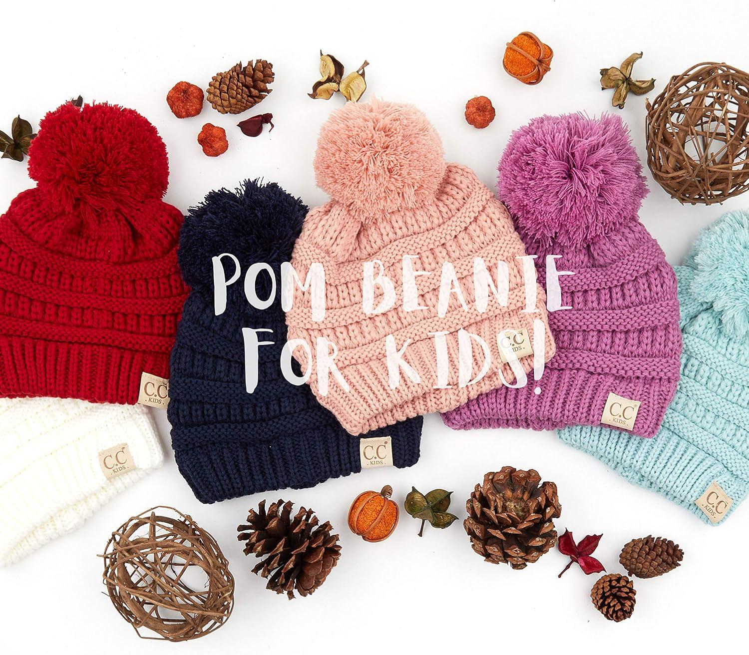 imageCC Kids Beanie Ages 25 Warm Chunky Stretchy Knit Slouch Beanie Skull Kids Hat with PomPurple