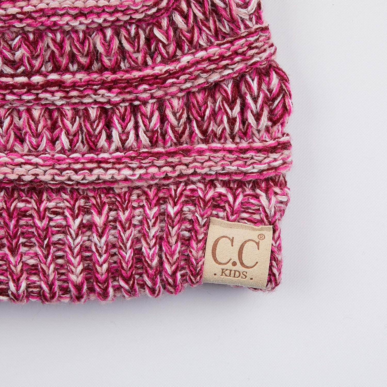 imageCC Kids Beanie Ages 25 Warm Chunky Stretchy Knit Slouch Beanie Skull Kids Hat with PomPurple Mix