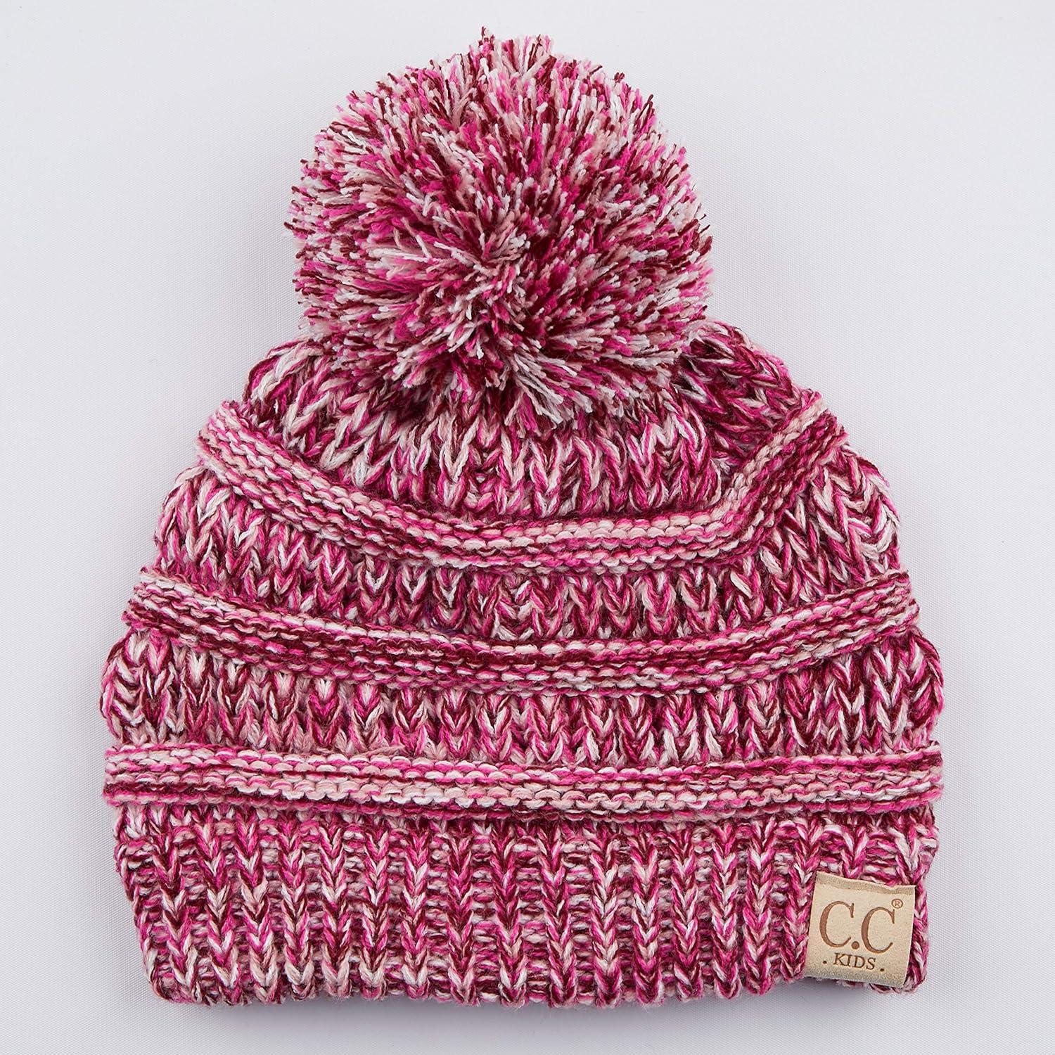 imageCC Kids Beanie Ages 25 Warm Chunky Stretchy Knit Slouch Beanie Skull Kids Hat with PomPurple Mix