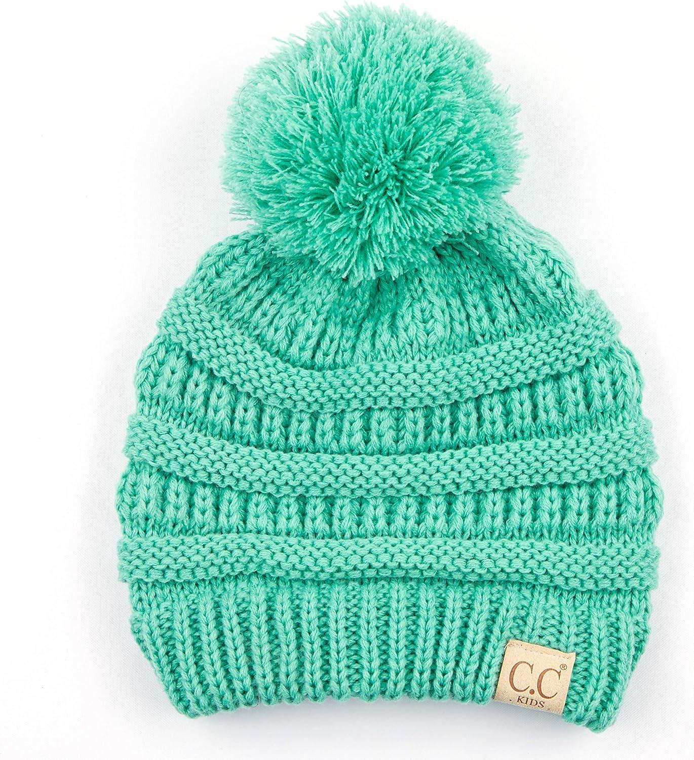 imageCC Kids Beanie Ages 25 Warm Chunky Stretchy Knit Slouch Beanie Skull Kids Hat with PomSage