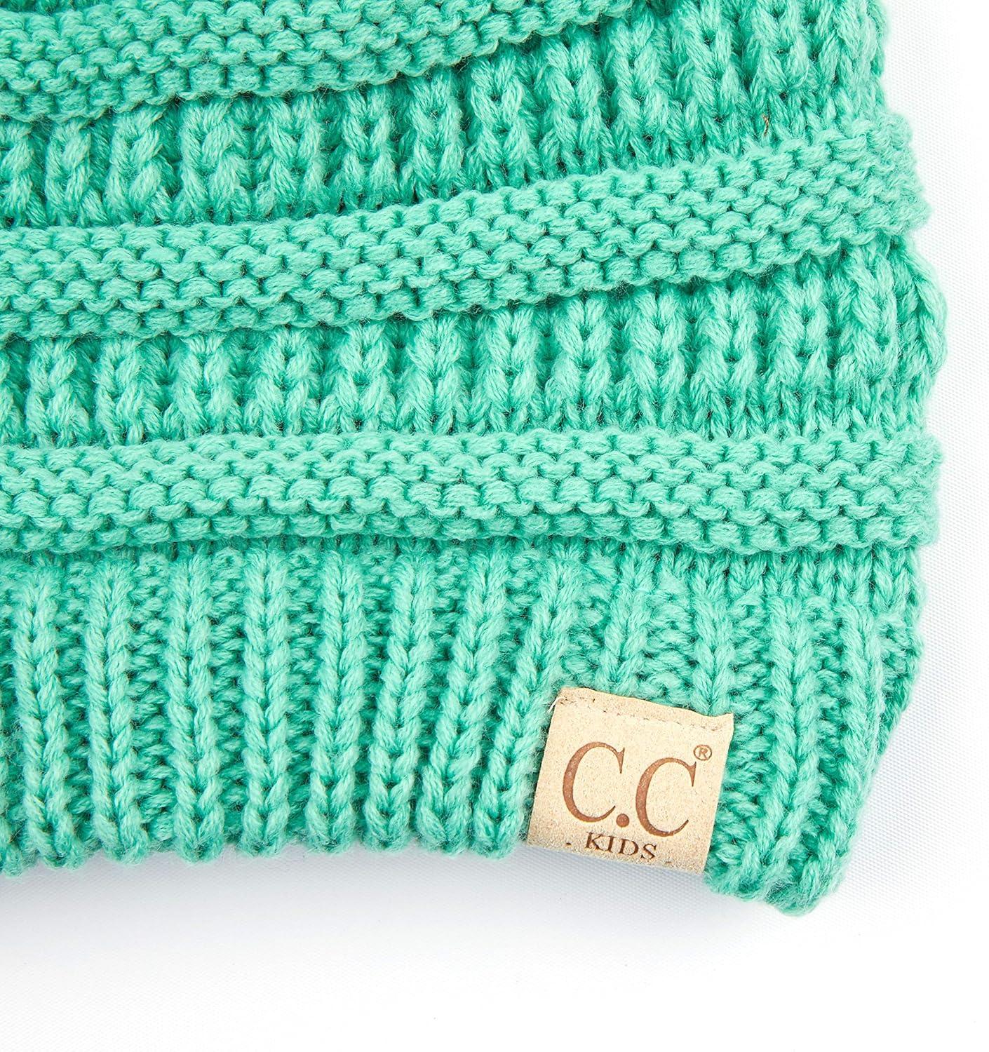 imageCC Kids Beanie Ages 25 Warm Chunky Stretchy Knit Slouch Beanie Skull Kids Hat with PomSage