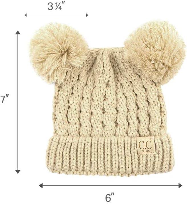 imageCC Kids Cable Knit Double Pom Beanie for Kids  Comfortable Soft Warm Children Youth Skully Hat with PomYarn Pom Beige