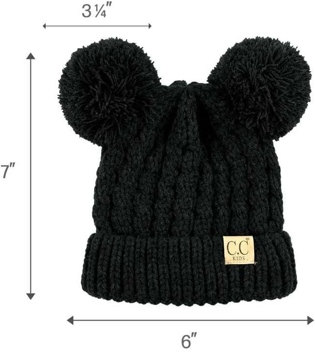 imageCC Kids Cable Knit Double Pom Beanie for Kids  Comfortable Soft Warm Children Youth Skully Hat with PomYarn Pom Black