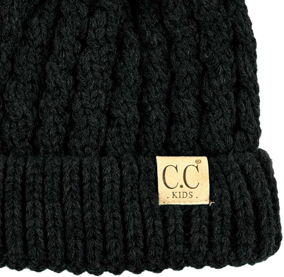 imageCC Kids Cable Knit Double Pom Beanie for Kids  Comfortable Soft Warm Children Youth Skully Hat with PomYarn Pom Black