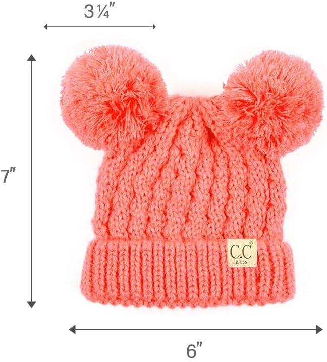 imageCC Kids Cable Knit Double Pom Beanie for Kids  Comfortable Soft Warm Children Youth Skully Hat with PomYarn Pom Coral