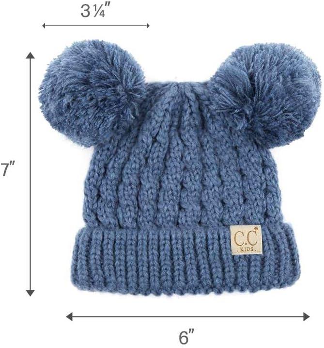 imageCC Kids Cable Knit Double Pom Beanie for Kids  Comfortable Soft Warm Children Youth Skully Hat with PomYarn Pom Dark Denim