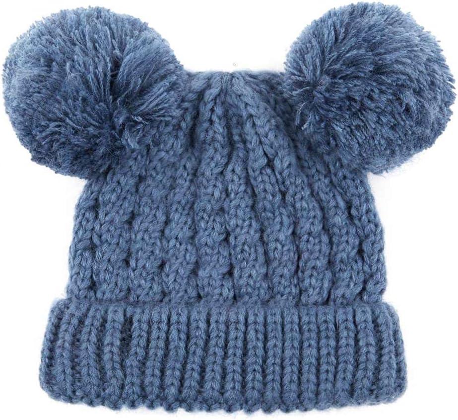 imageCC Kids Cable Knit Double Pom Beanie for Kids  Comfortable Soft Warm Children Youth Skully Hat with PomYarn Pom Dark Denim